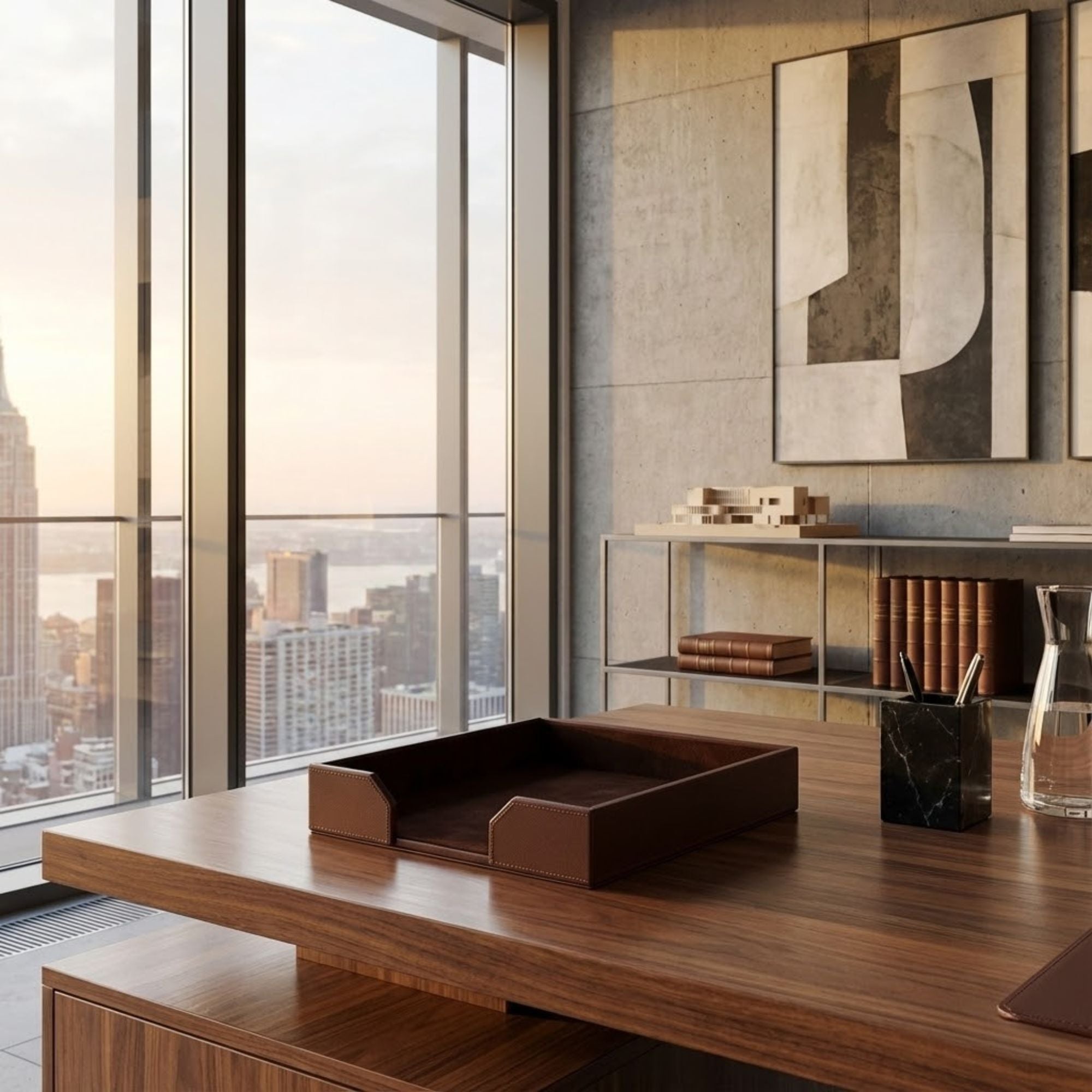 Dark Brown Bonded Leather Letter Tray