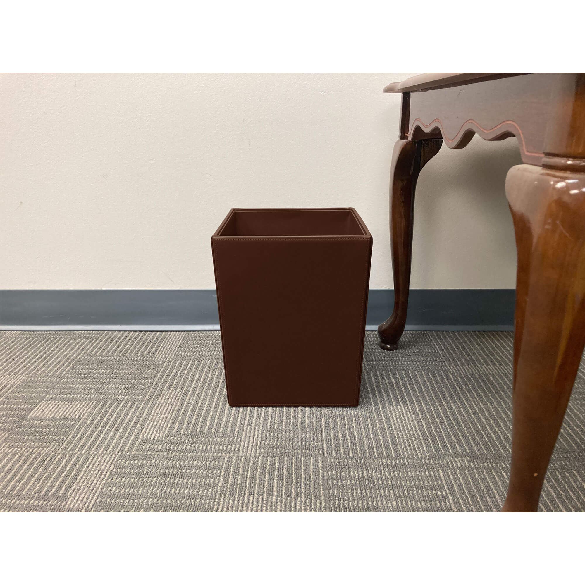 Dark Brown Bonded Leather Waste Basket, 14 Qt