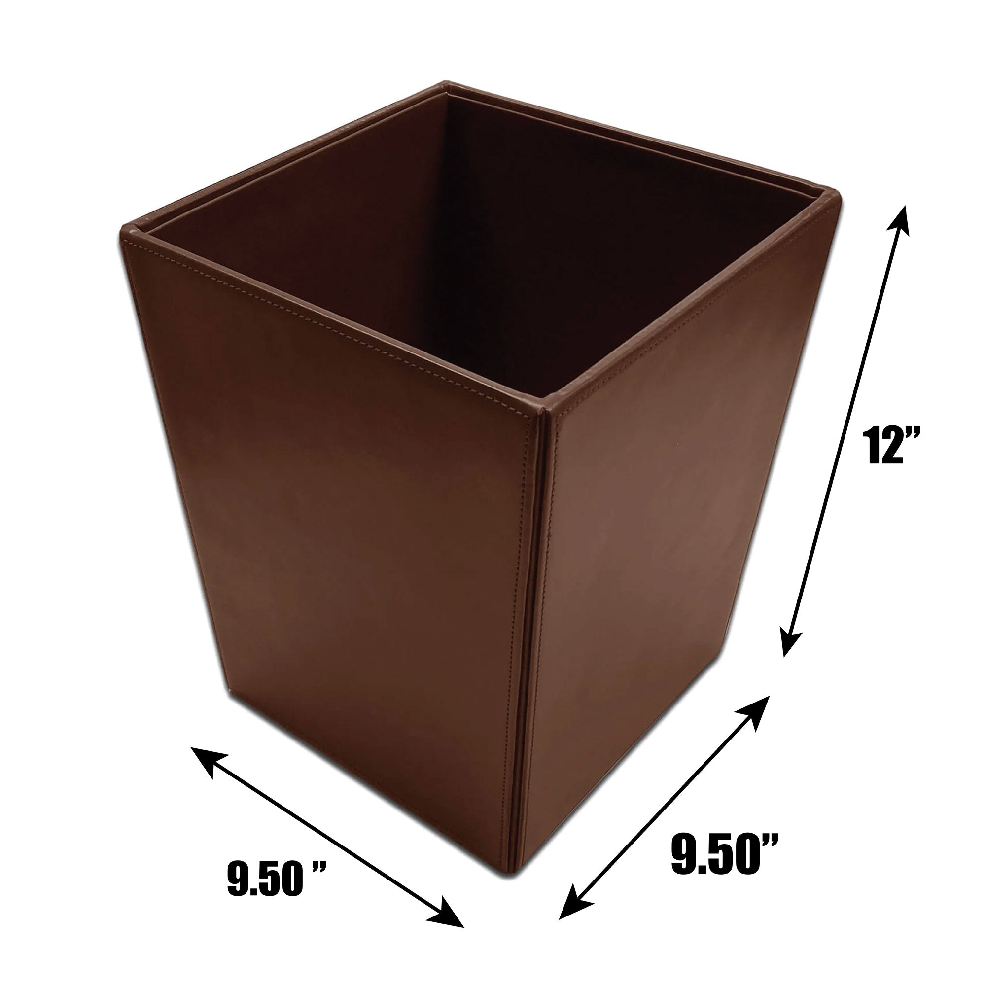 Dark Brown Bonded Leather Waste Basket, 14 Qt