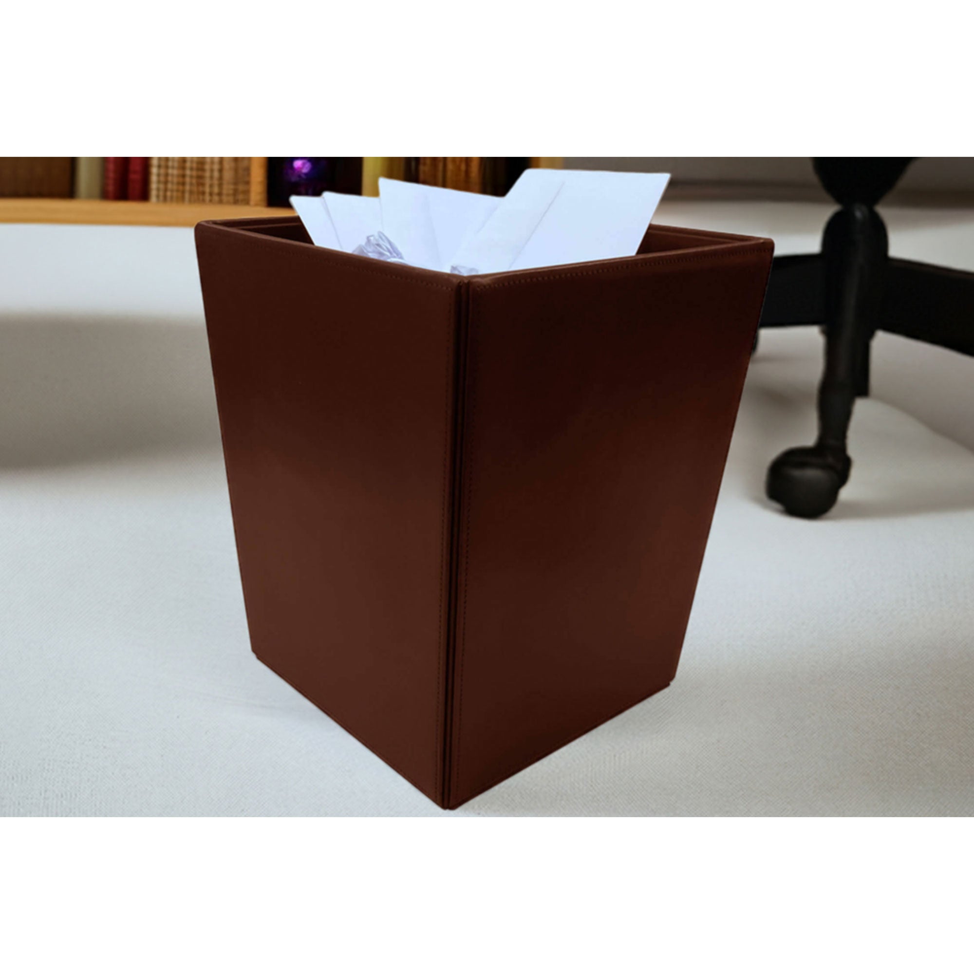 Dark Brown Bonded Leather Waste Basket, 14 Qt