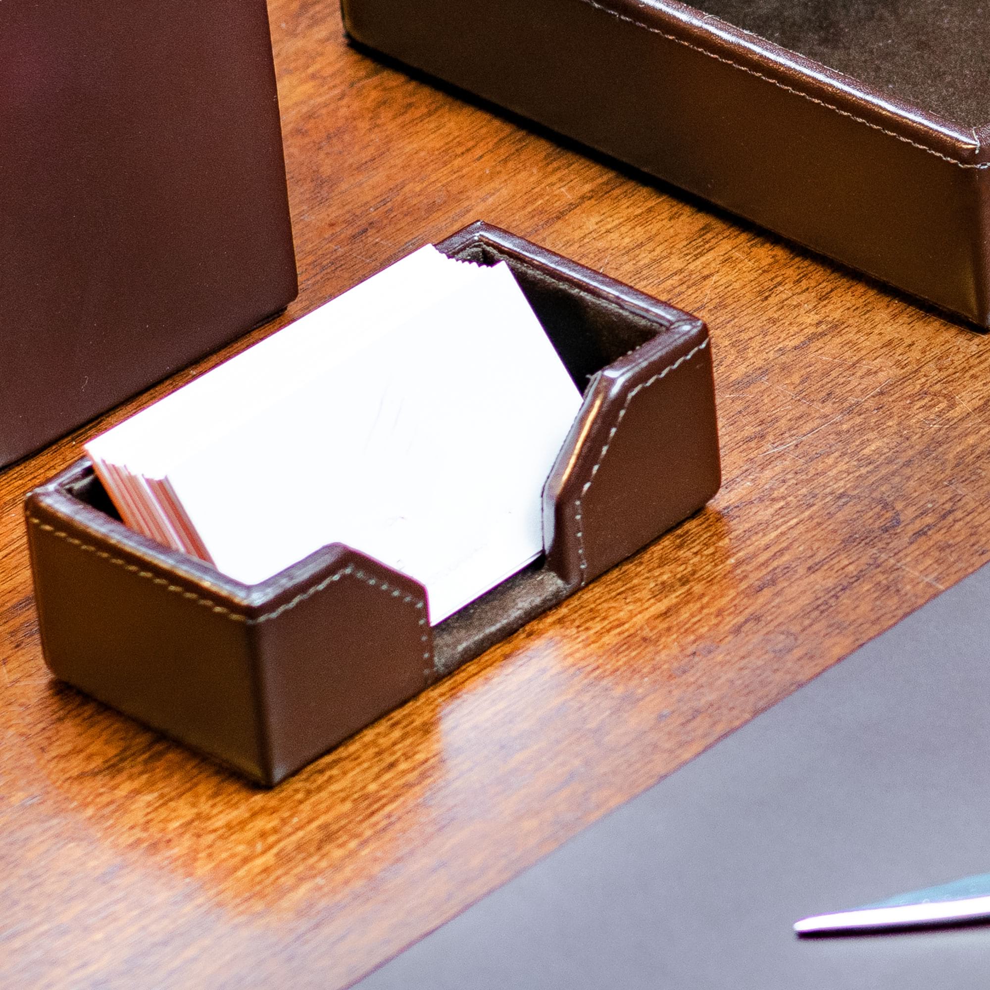 Dark Brown Bonded Leather Business Card Holder