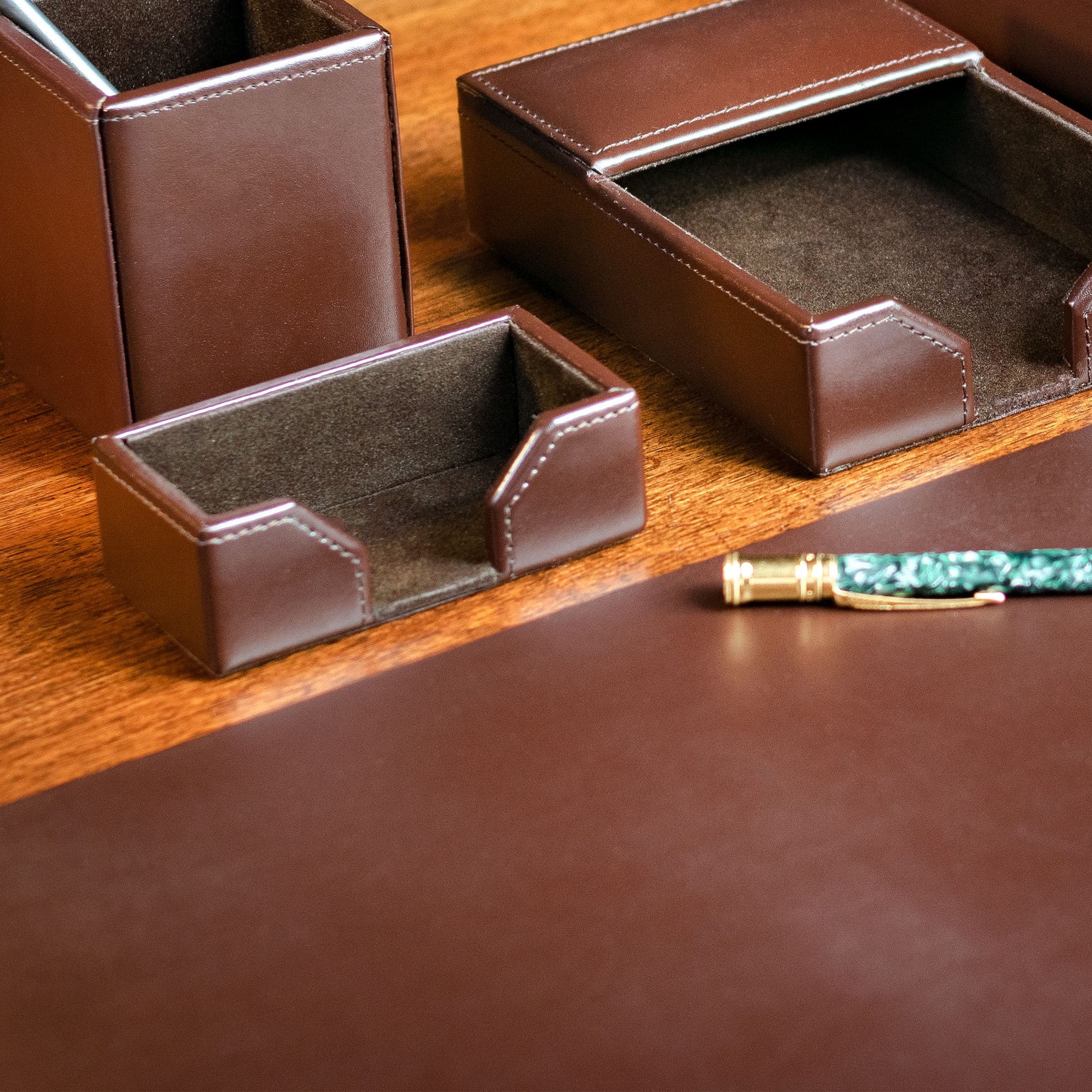 Dark Brown Bonded Leather Business Card Holder