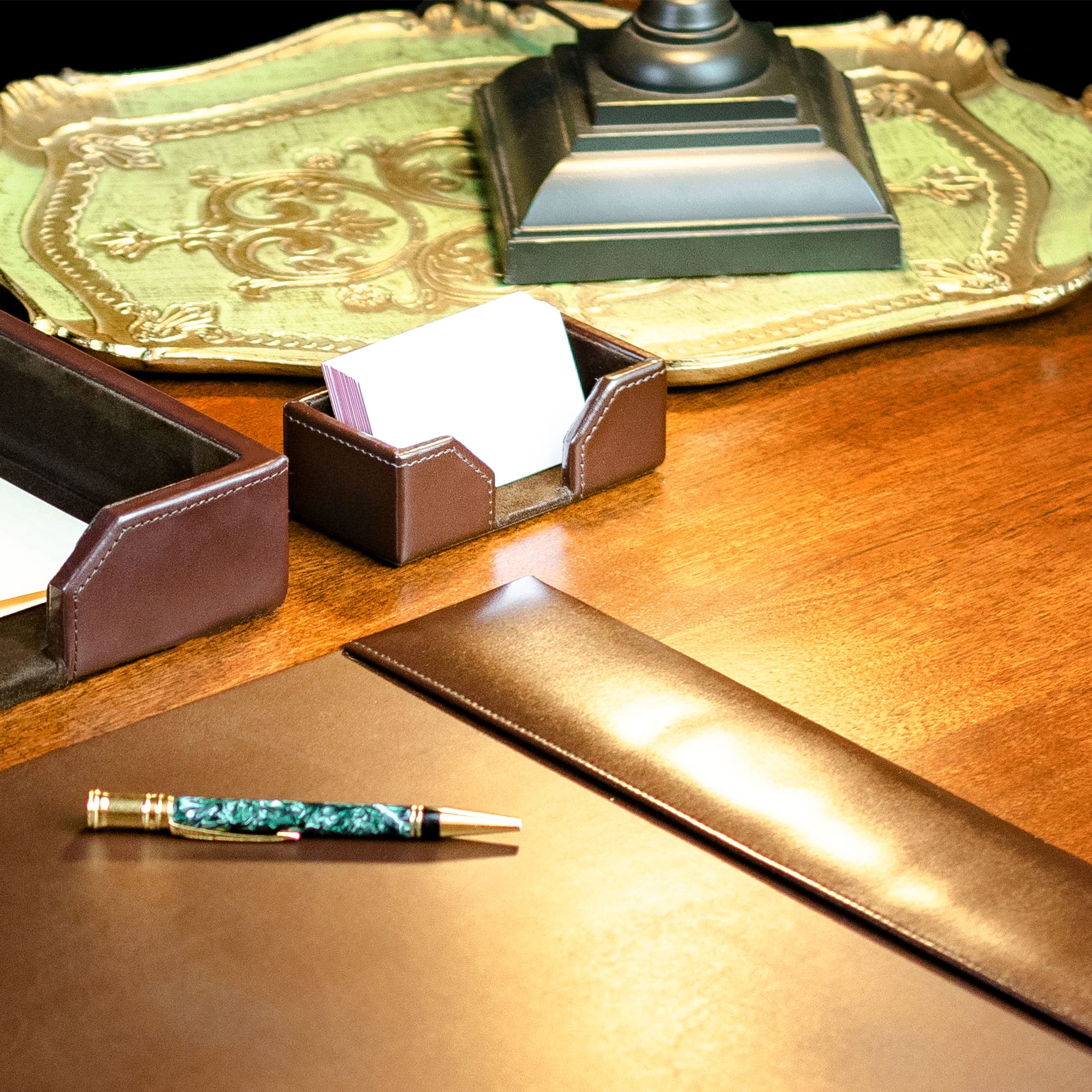 Dark Brown Bonded Leather Business Card Holder