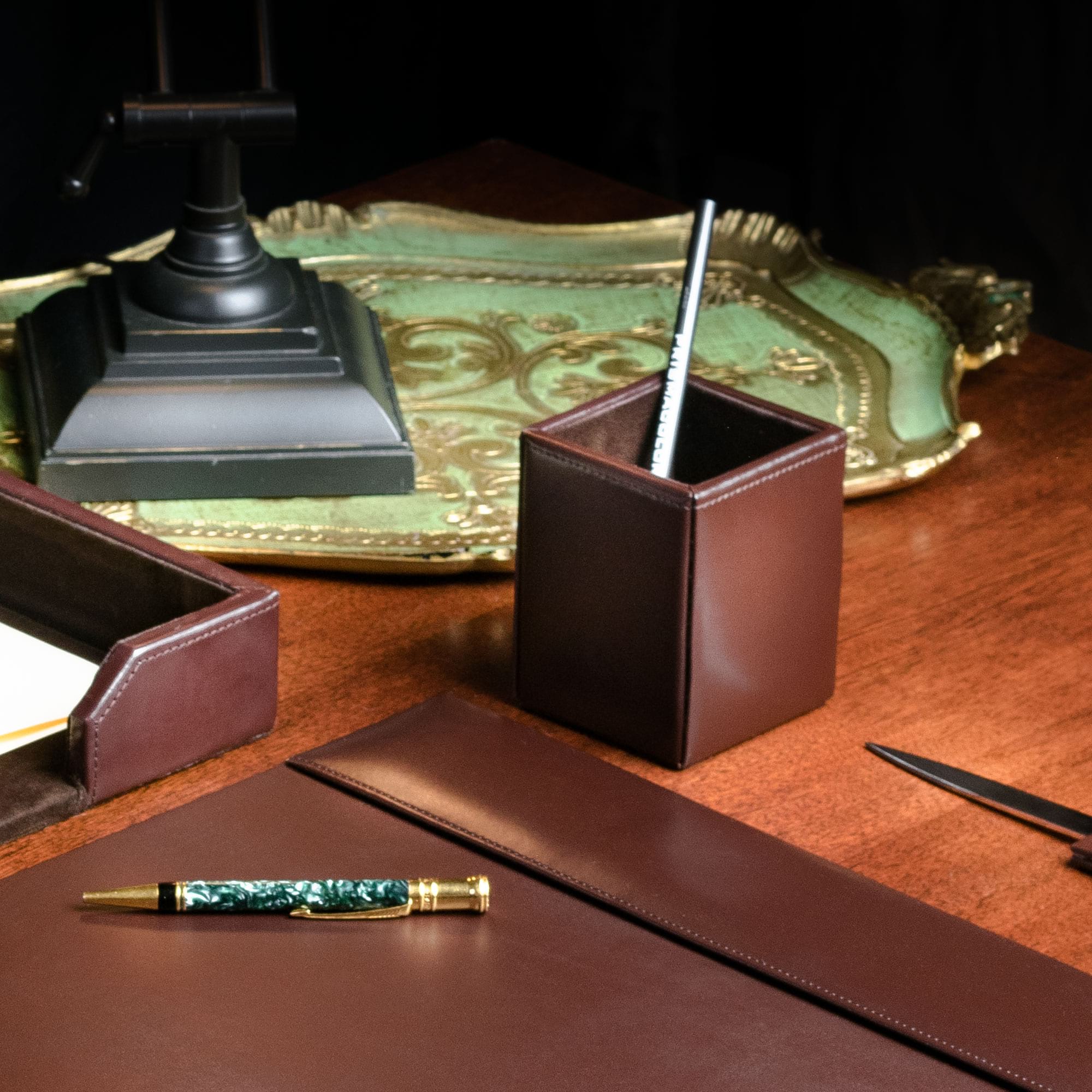 Dark Brown Bonded Leather Pencil Cup