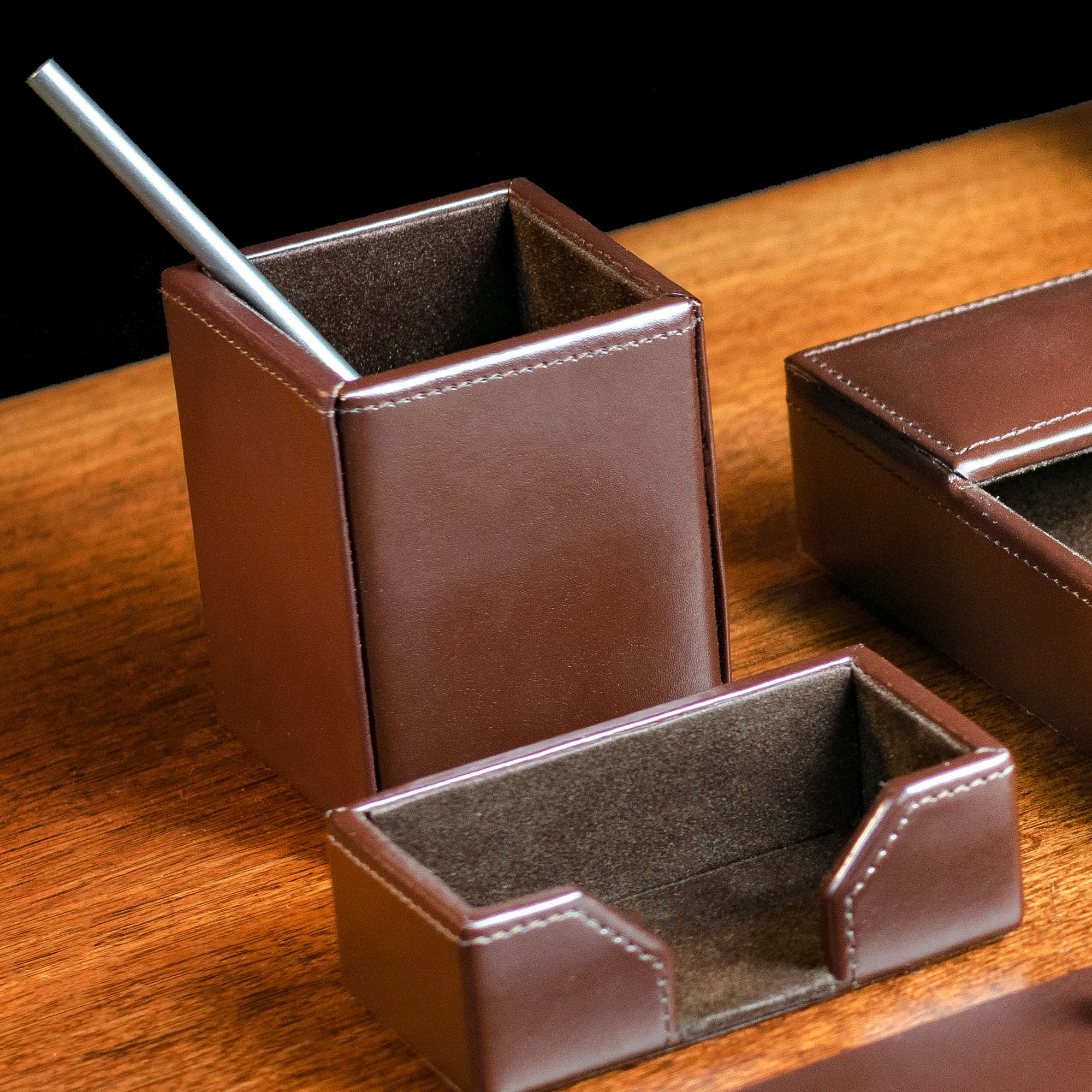 Dark Brown Bonded Leather Pencil Cup