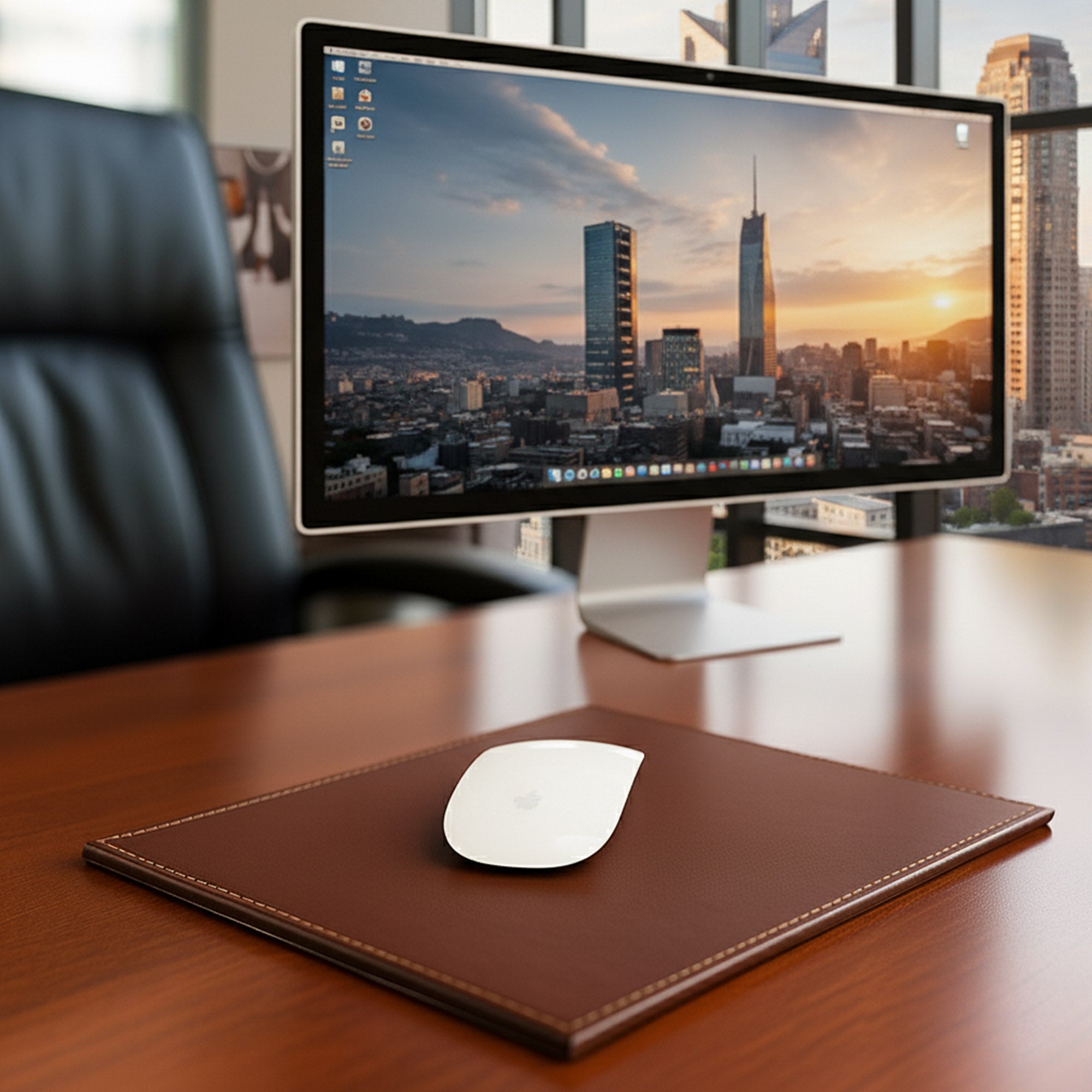 Dark Brown Bonded Leather Mouse Pad