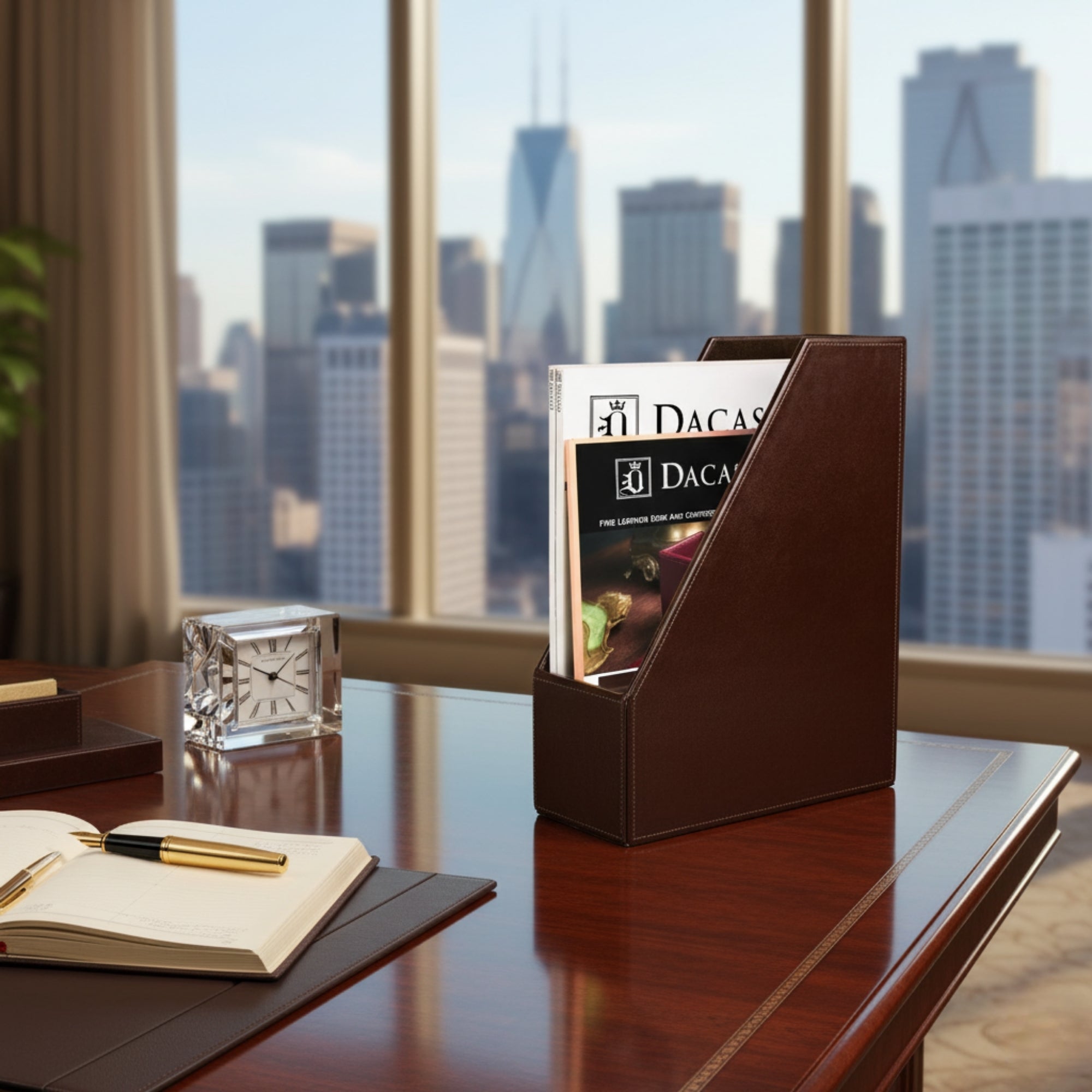 Dark Brown Bonded Leather Magazine Rack