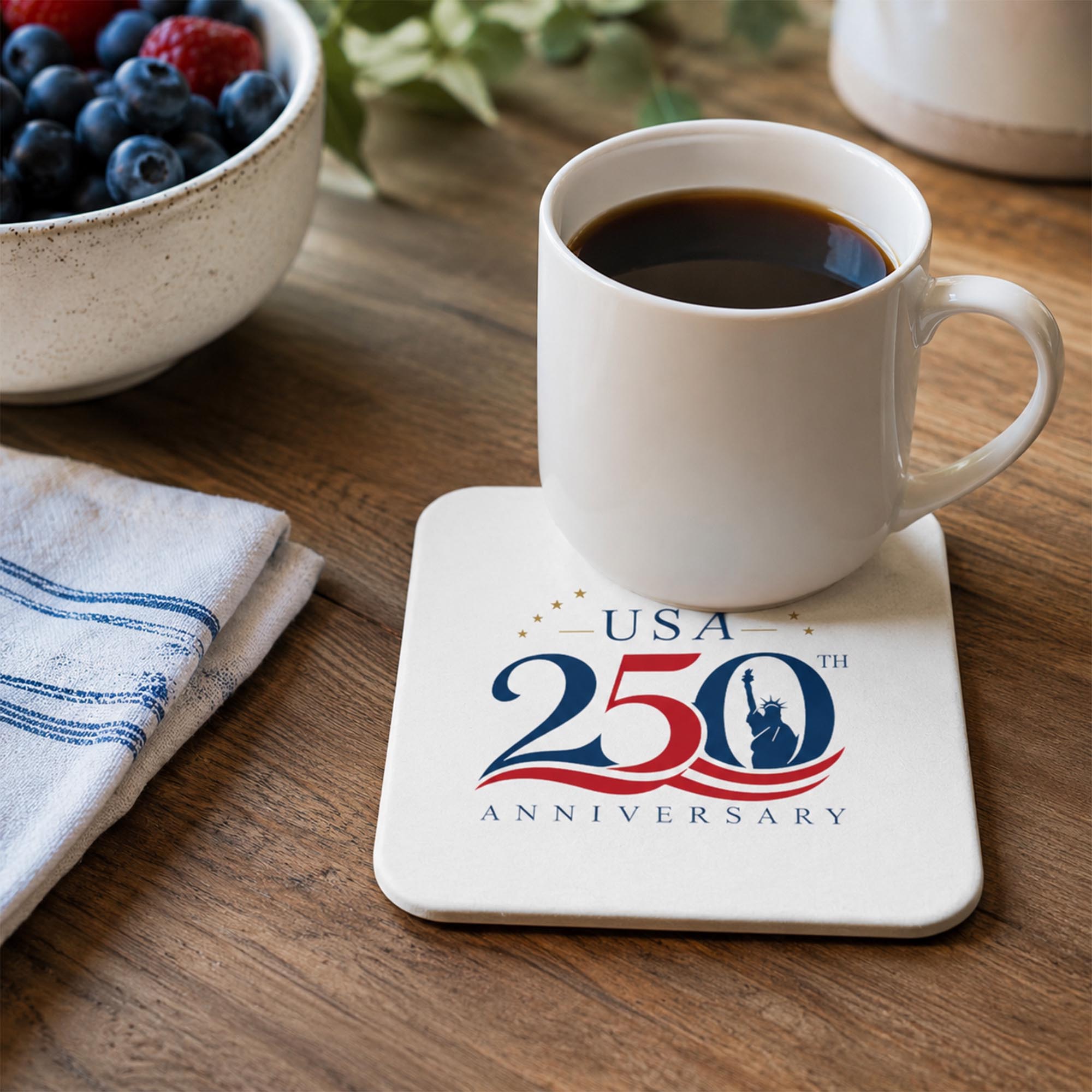 White Leather 4 Square Coaster Set with Holder