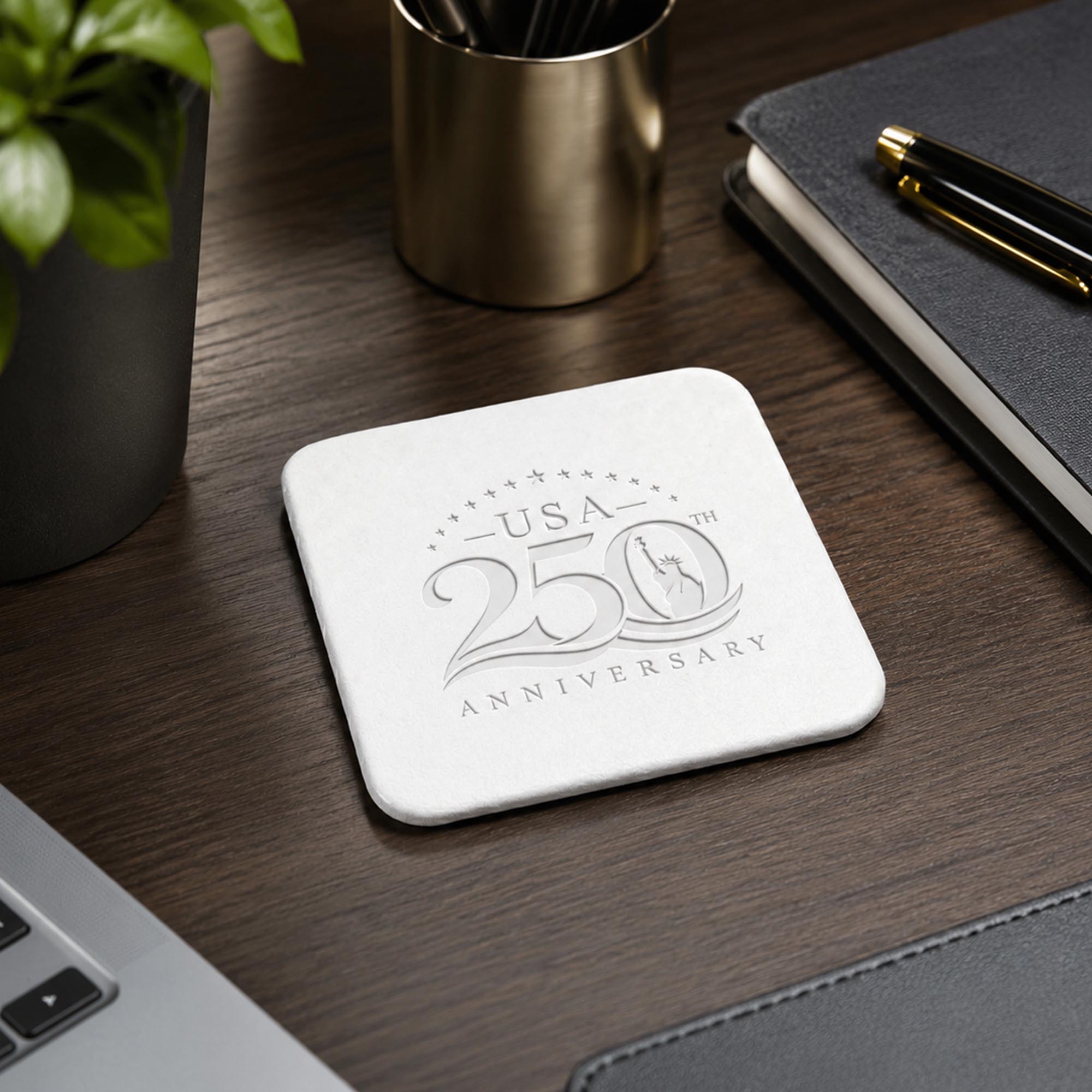 White Leather 4 Square Coaster Set with Holder
