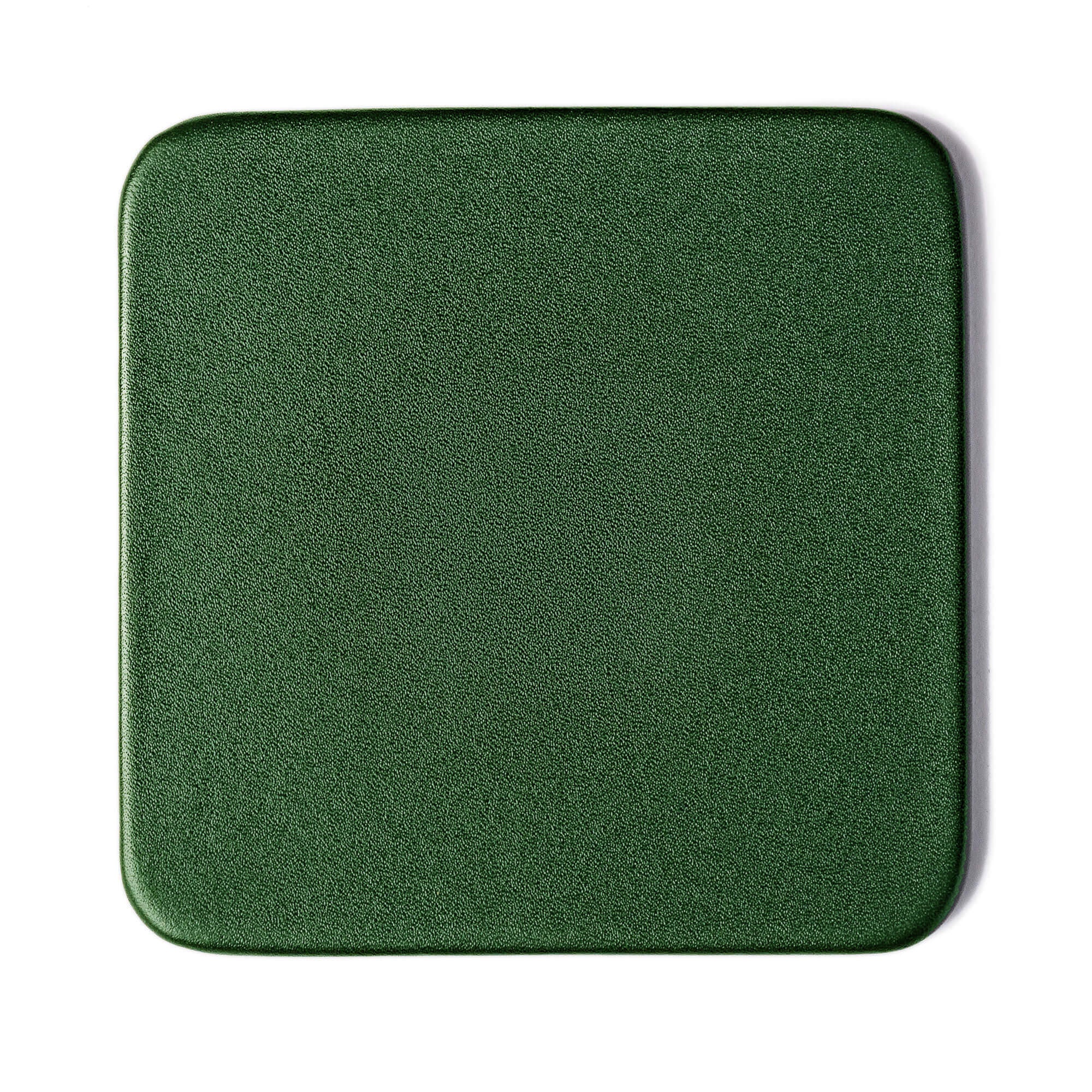 Dark Green Leather 4 Square Coaster Set w/ Holder