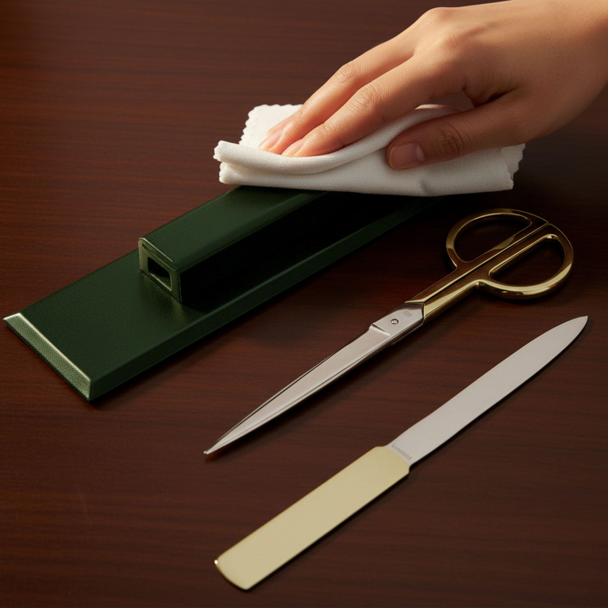 Dark Green Leather Library Set With Gold Hardware
