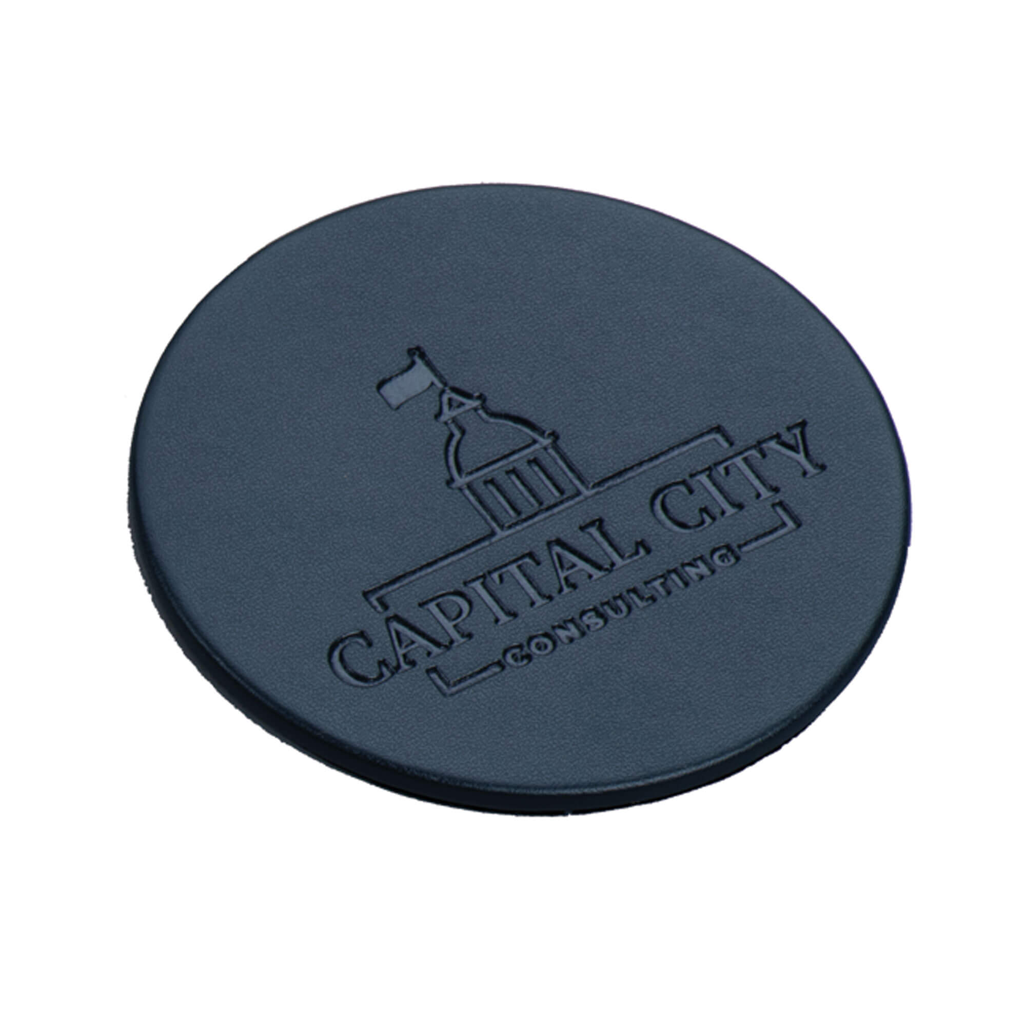 Navy Blue Leatherette 10 Round Coaster Set w/ Holder