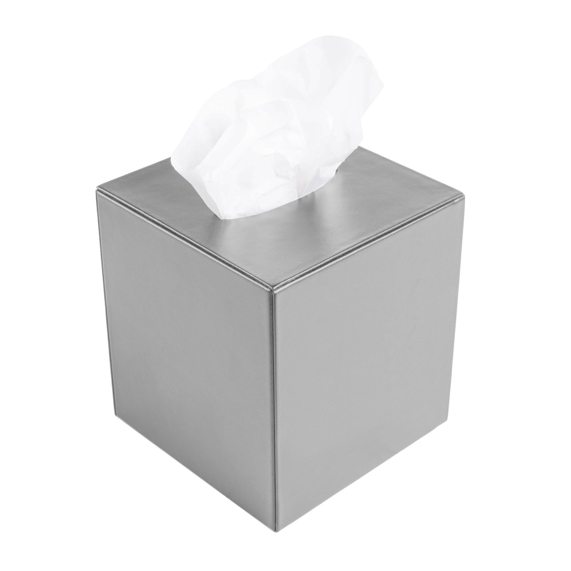 Gray Leather Square Tissue Box Cover
