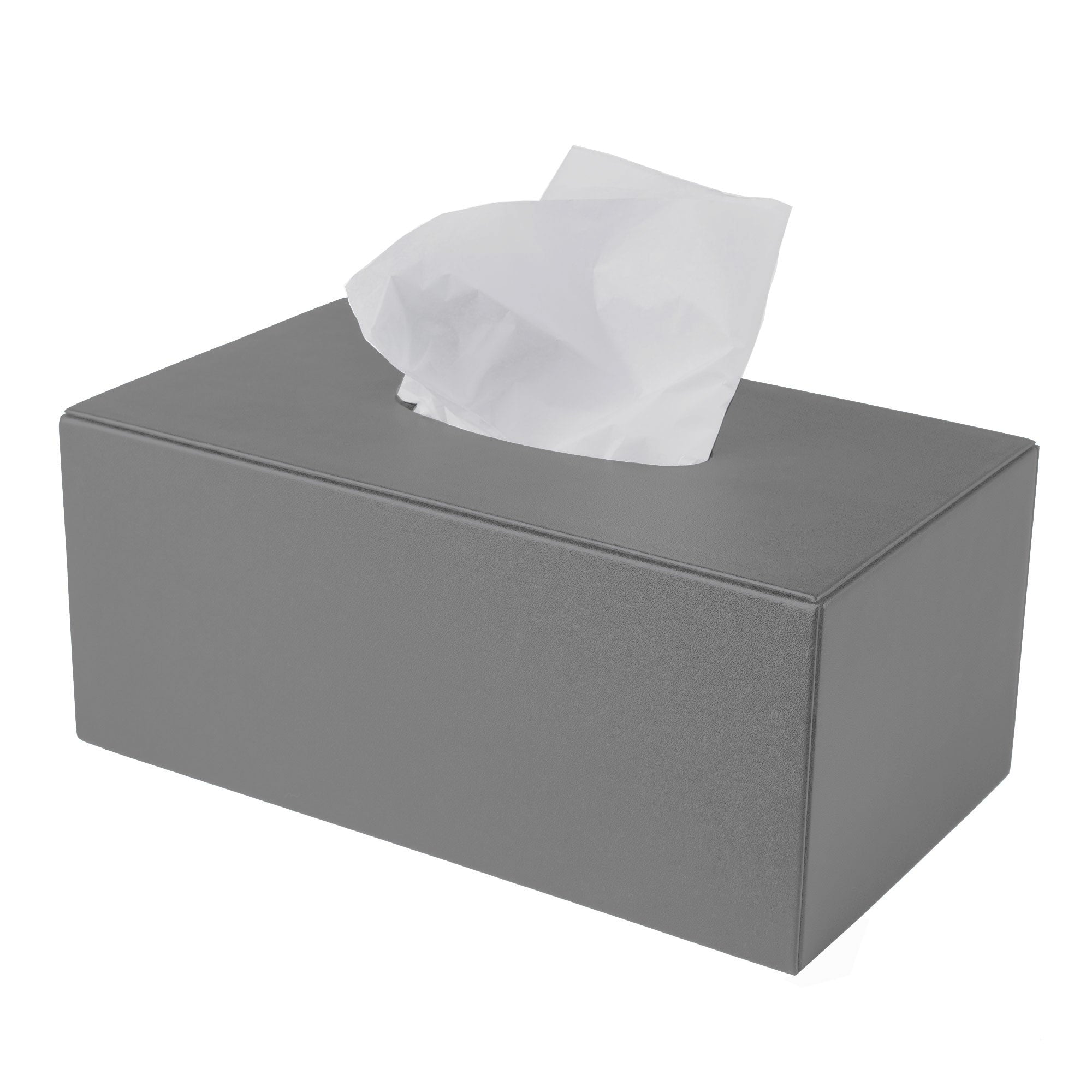Gray Leather Rectangular Tissue Box Cover