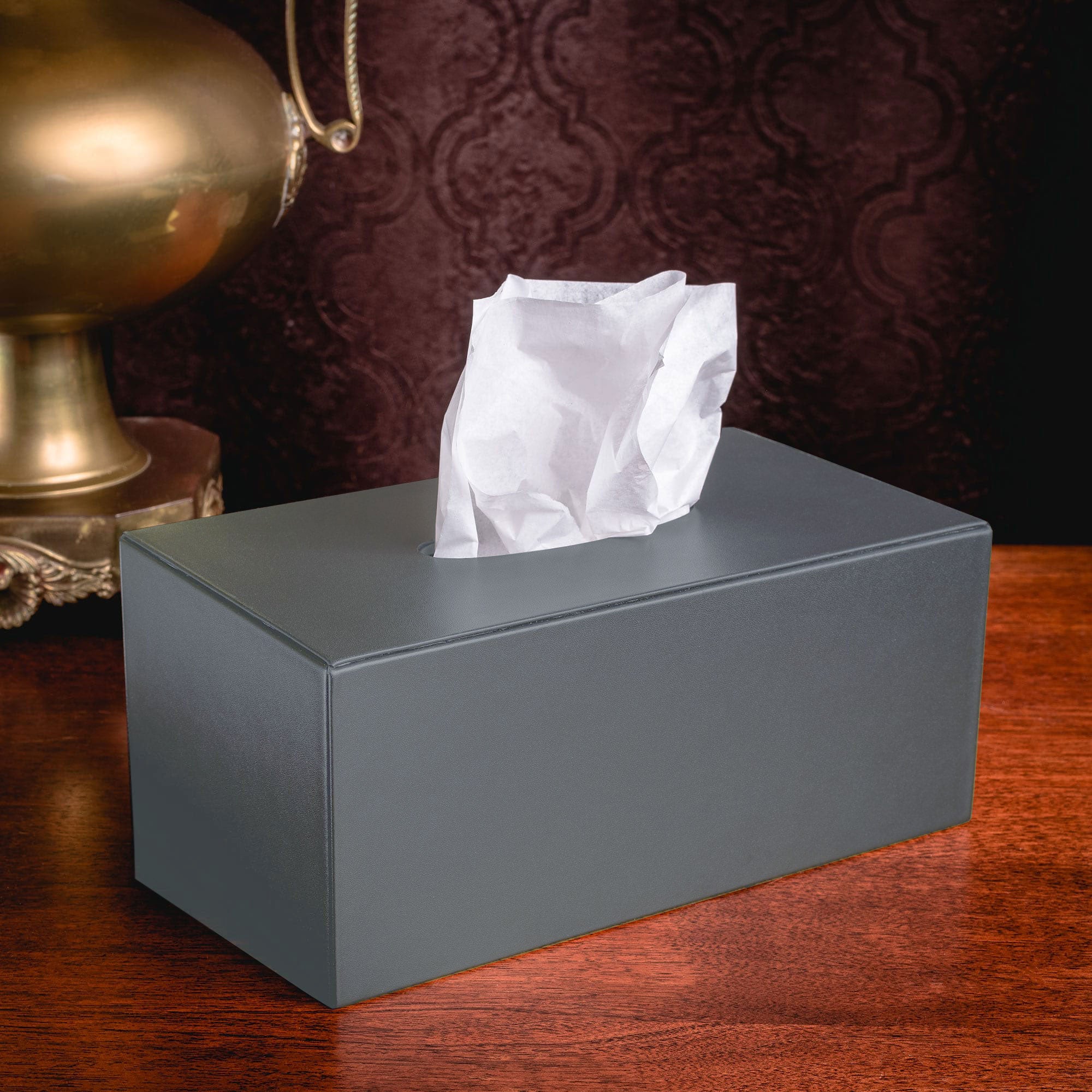 Gray Leather Rectangular Tissue Box Cover