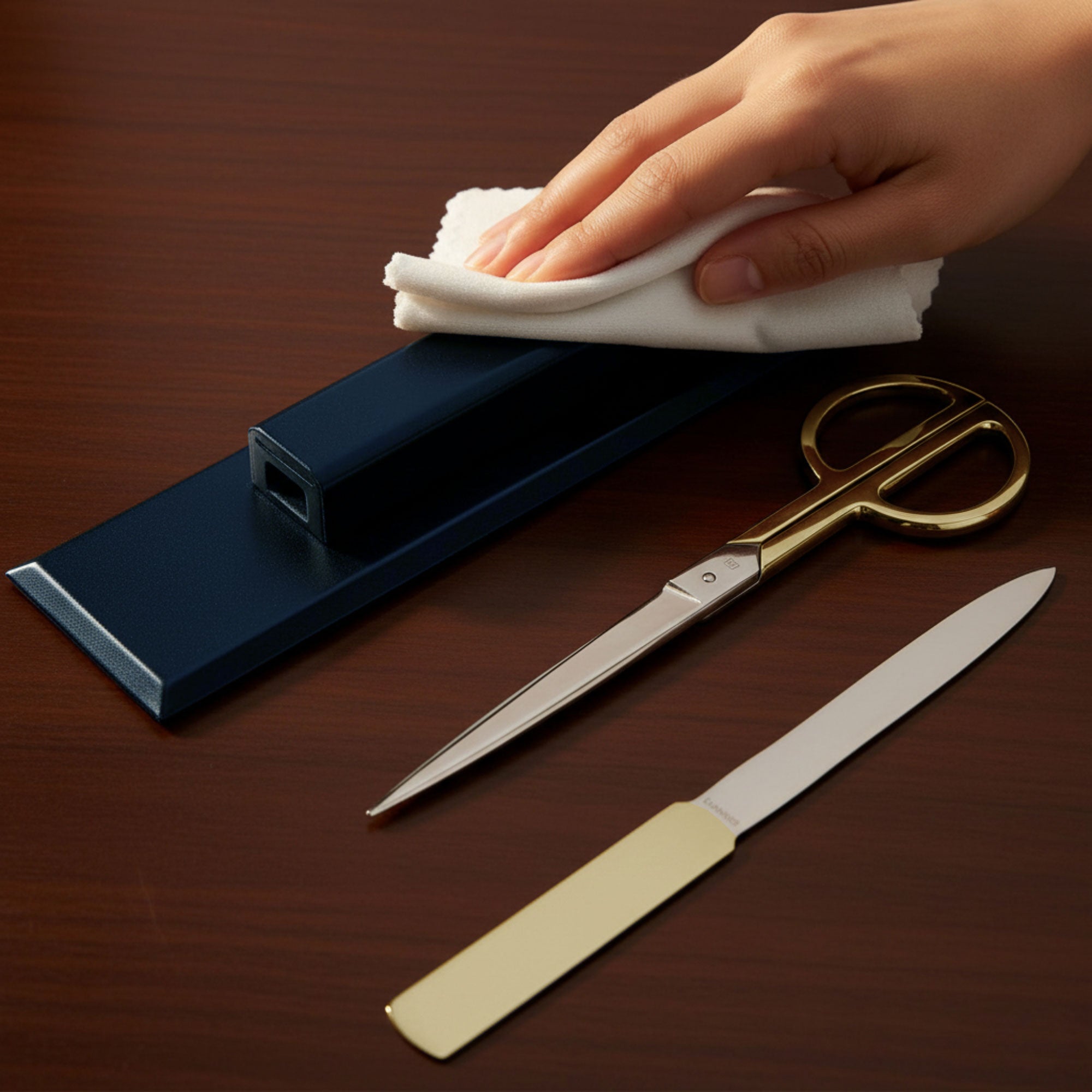 Navy Blue Leather Library Set With Gold Hardware