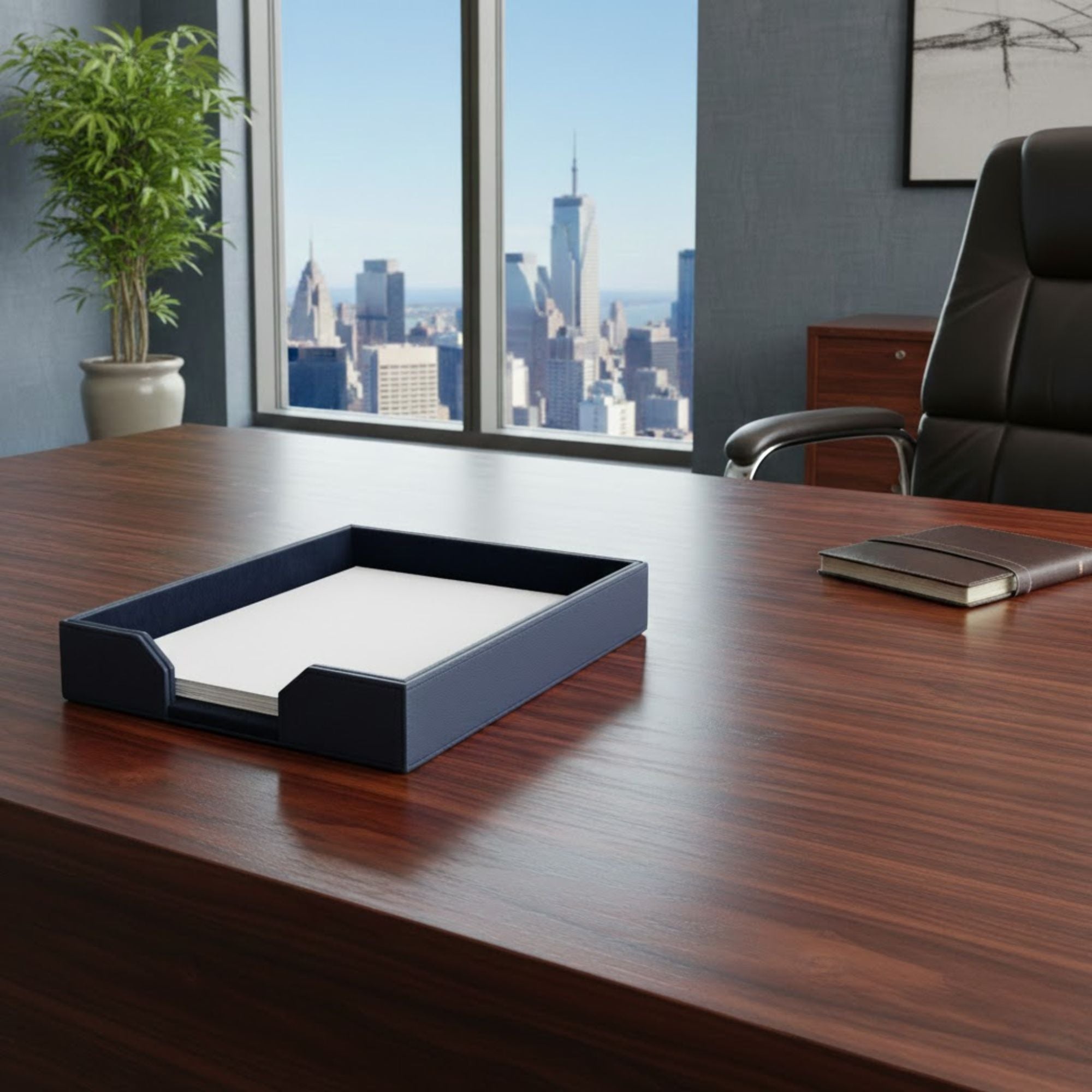 Navy Blue Bonded Leather Letter Tray