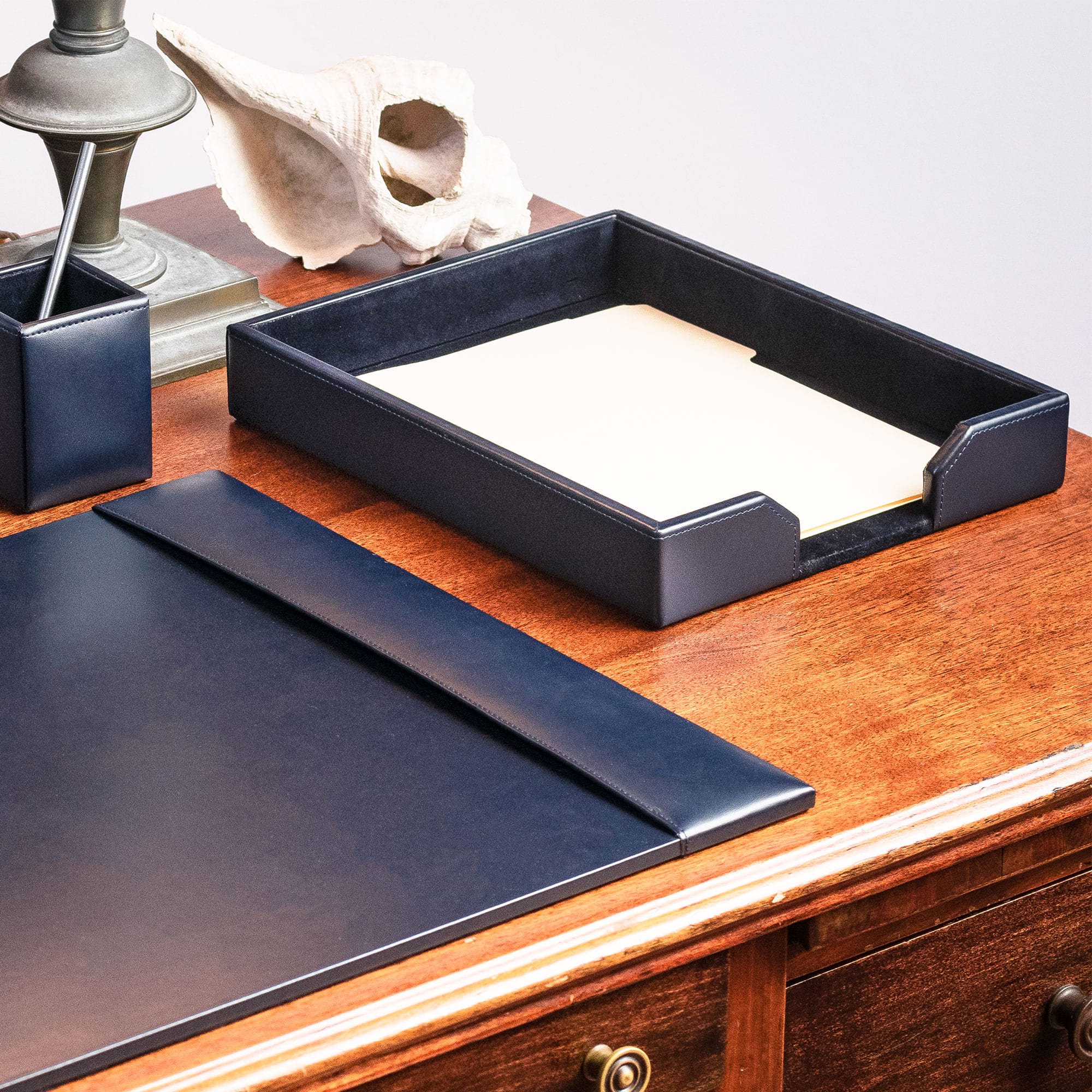 Navy Blue Bonded Leather Letter Tray