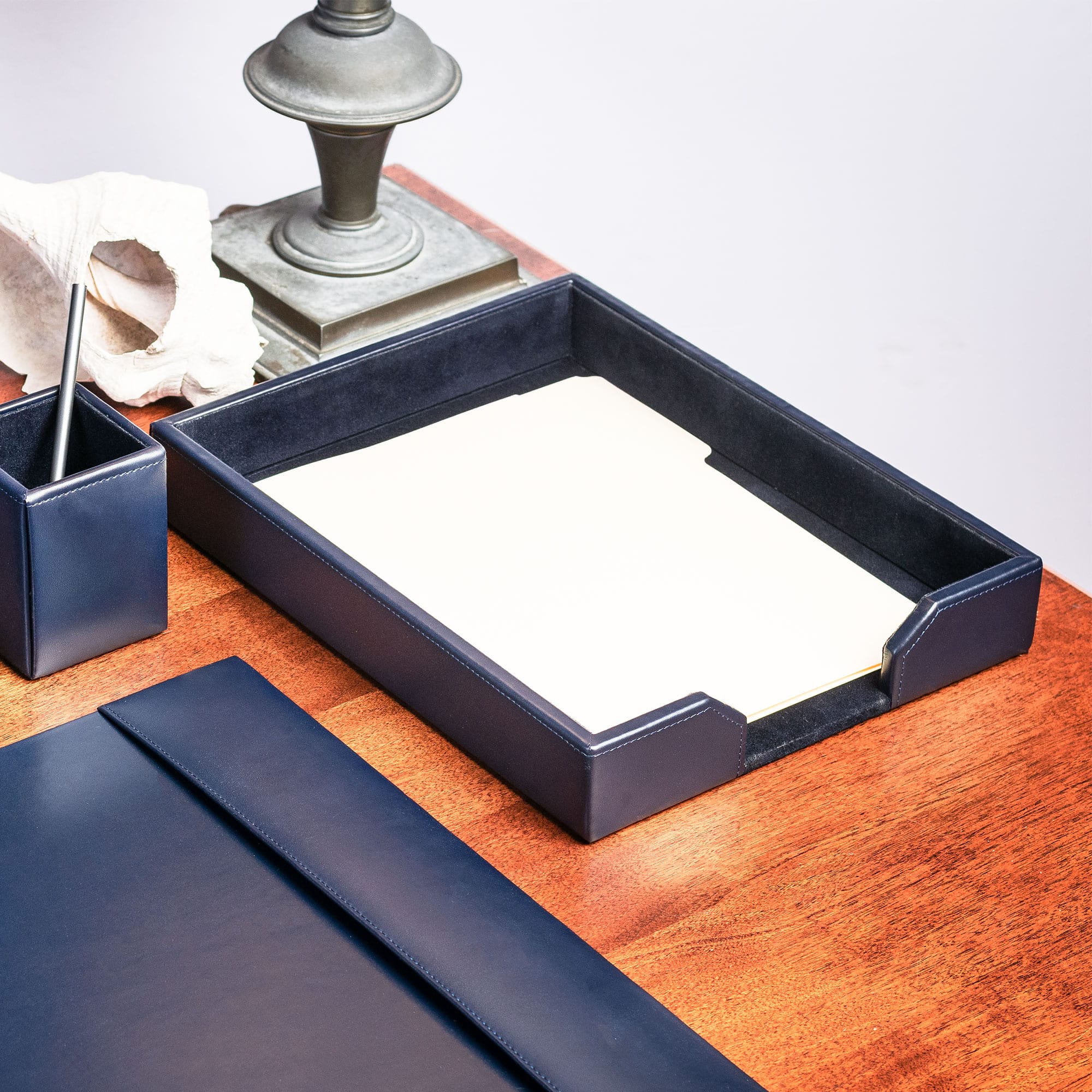Navy Blue Bonded Leather Letter Tray