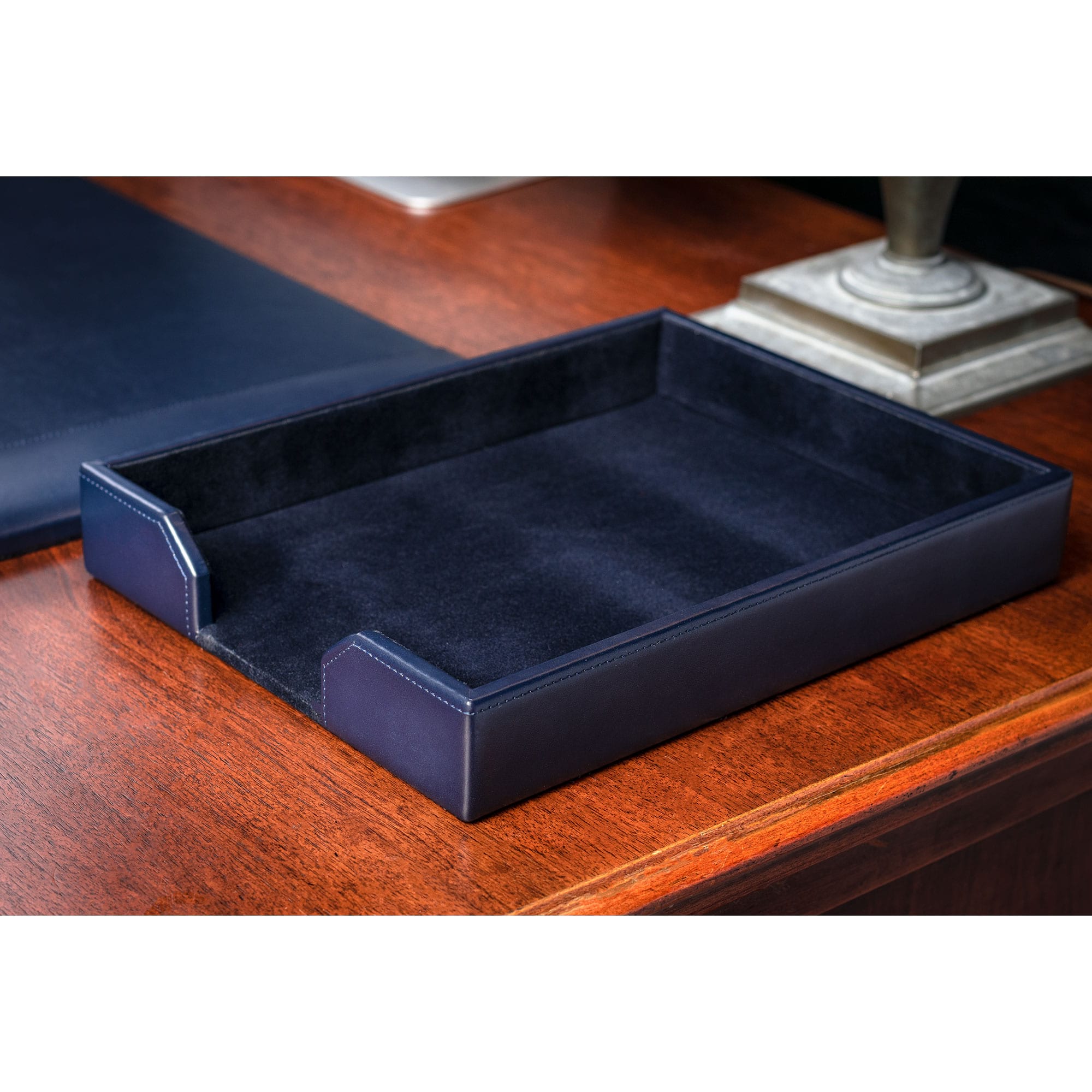 Navy Blue Bonded Leather Letter Tray