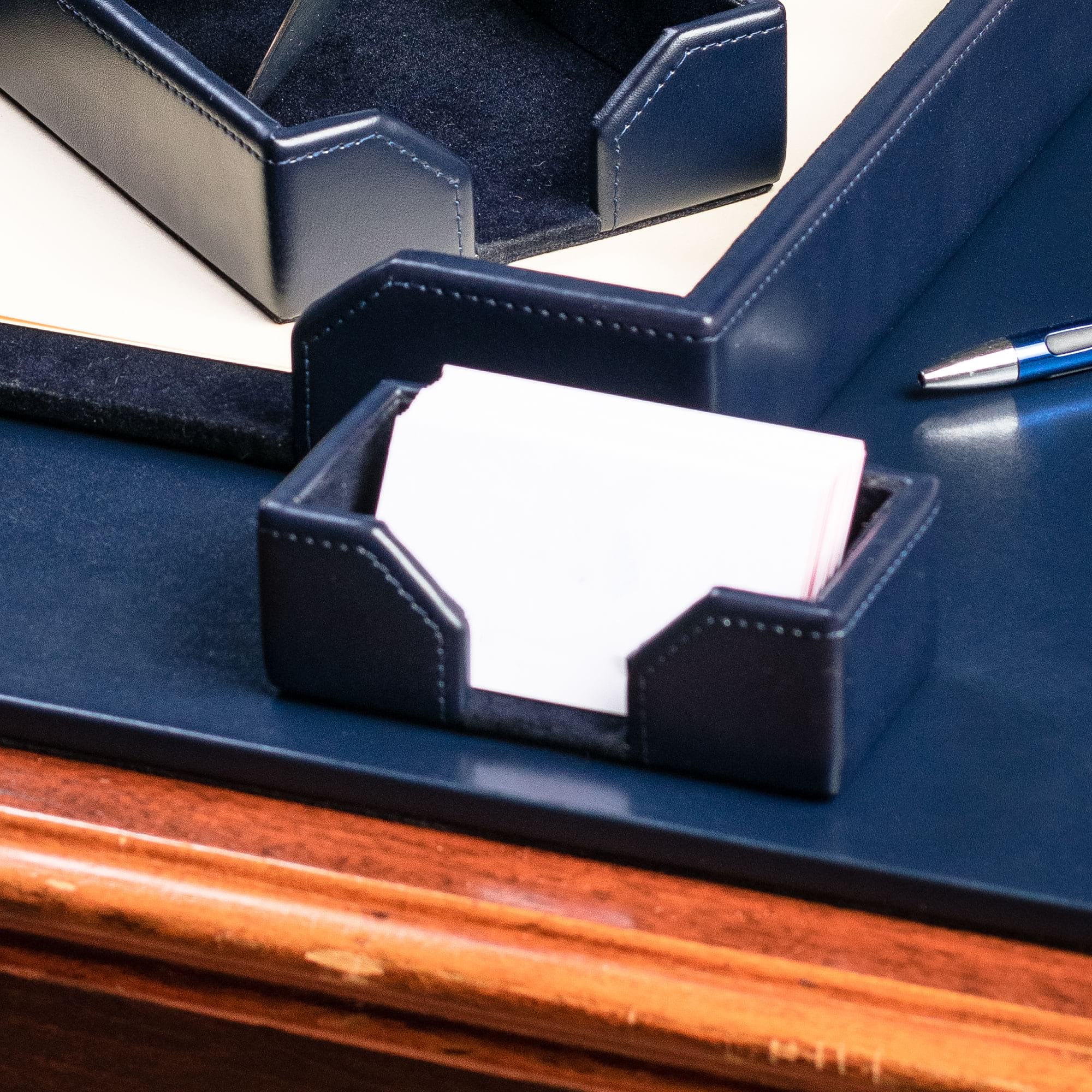 Navy Blue Bonded Leather Business Card Holder