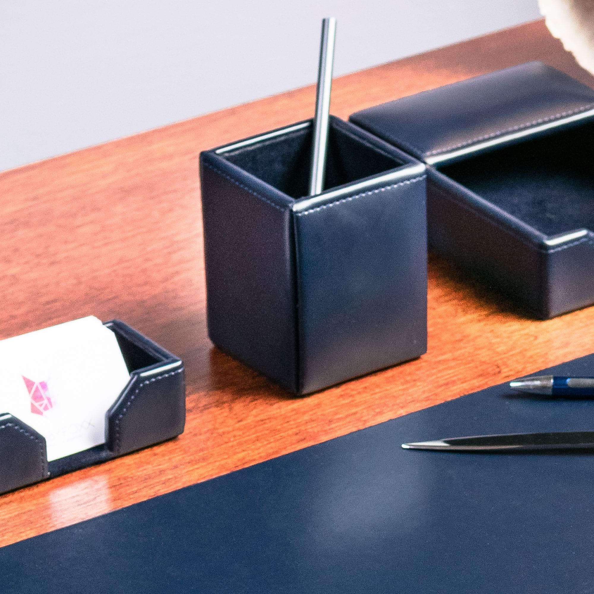 Navy Blue Bonded Leather Pencil Cup
