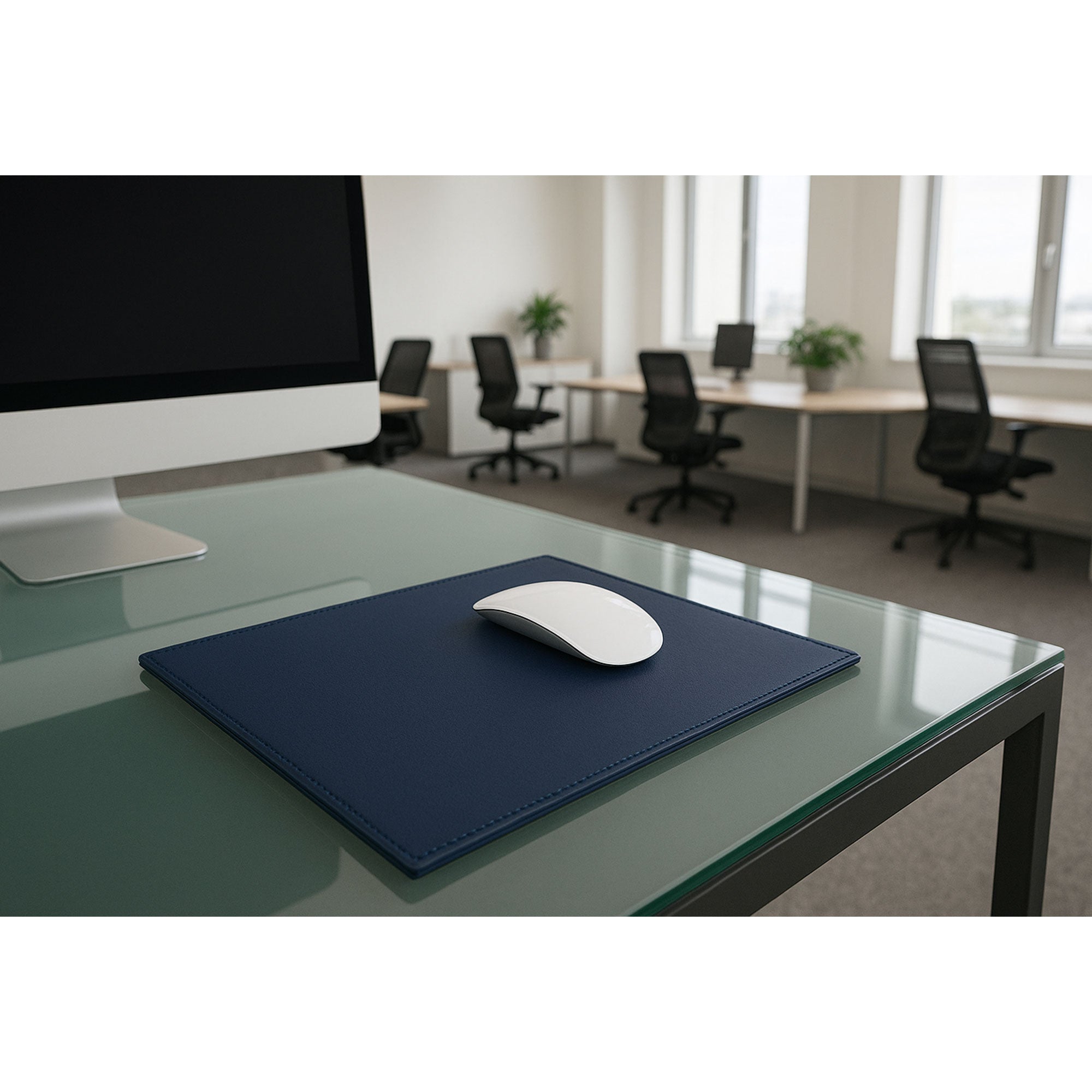 Navy Blue Bonded Rectangular Leather Mouse Pad