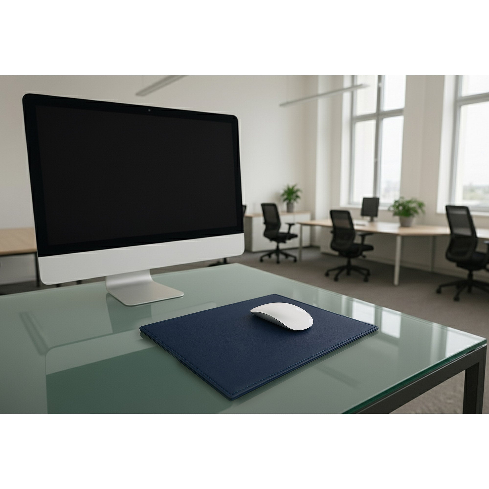 Navy Blue Bonded Rectangular Leather Mouse Pad