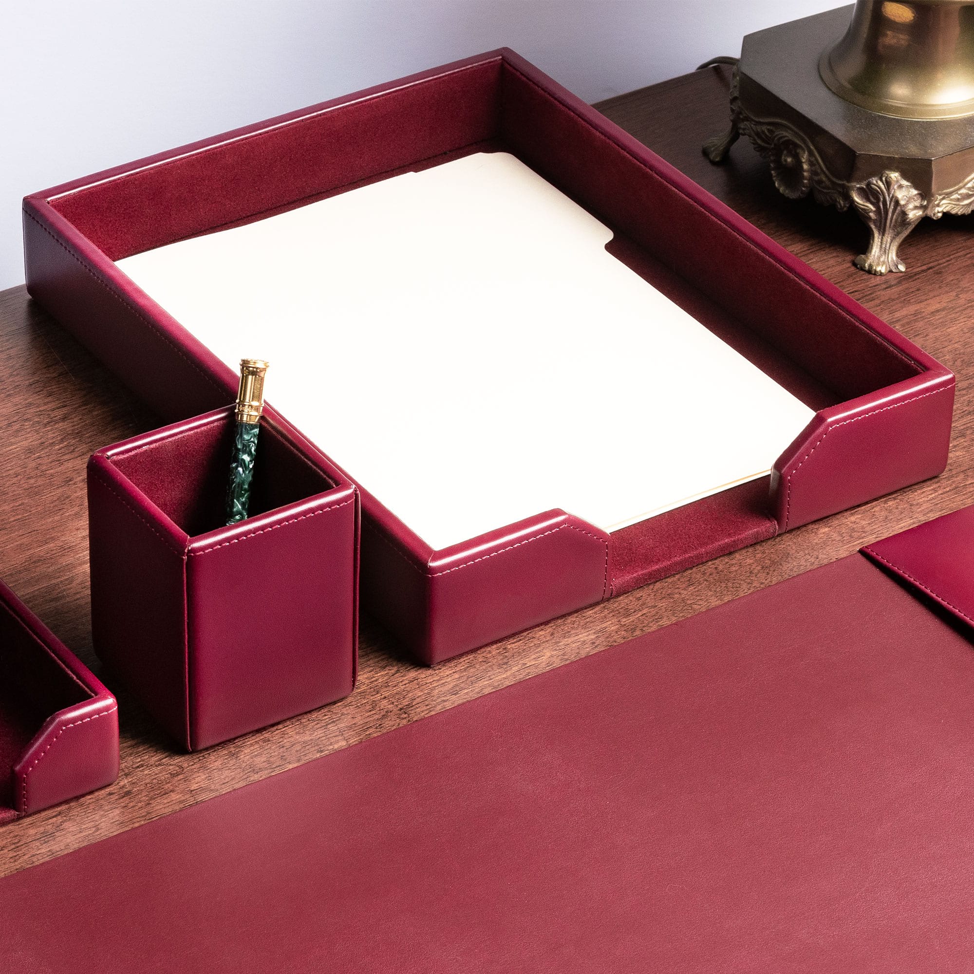 Burgundy Bonded Leather Letter Tray