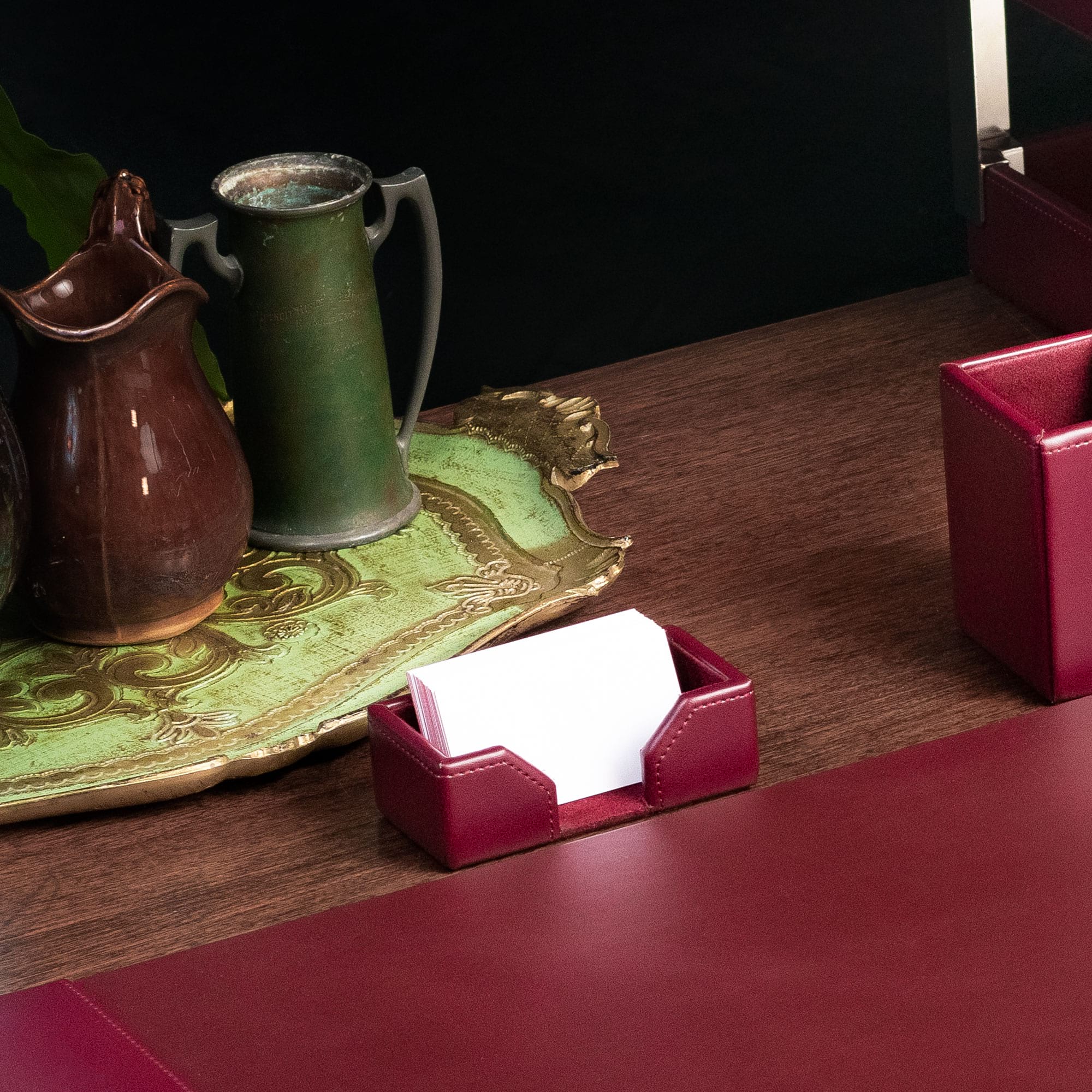 Burgundy Bonded Leather Business Card Holder