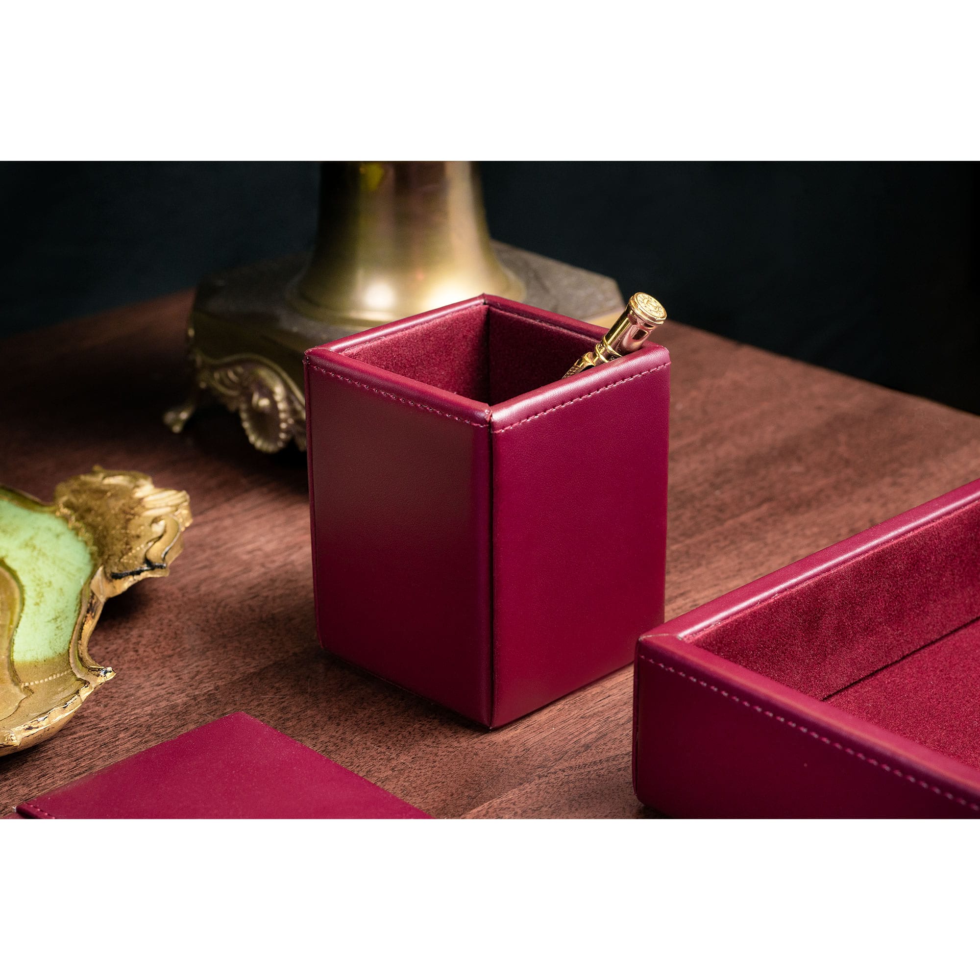 Burgundy Bonded Leather Pencil Cup