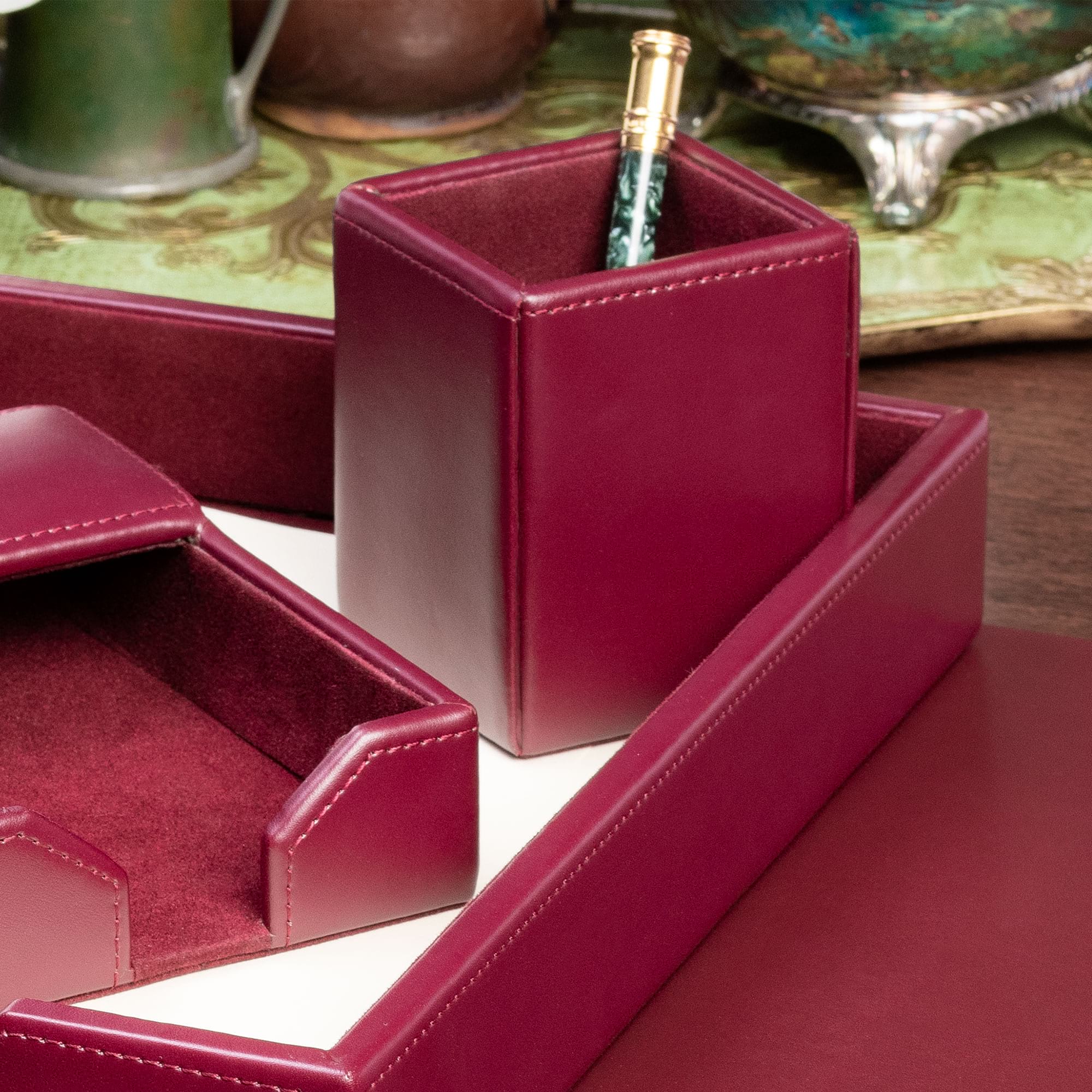 Burgundy Bonded Leather Pencil Cup