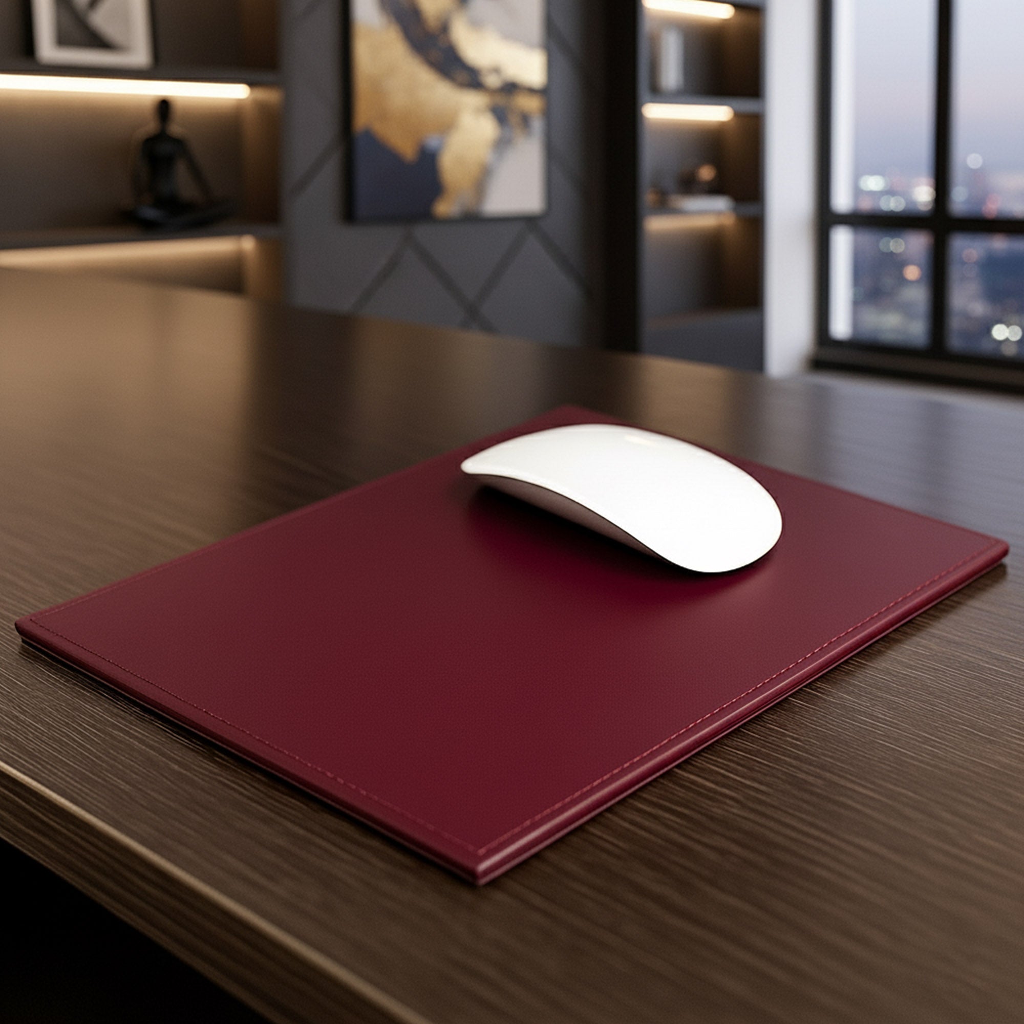 Burgundy Bonded Rectangular Leather Mouse Pad