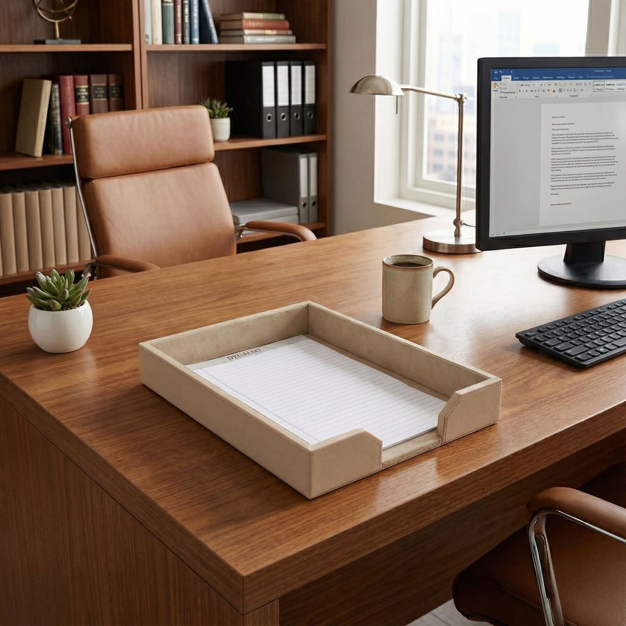 White Latte Bonded Leather Letter Tray