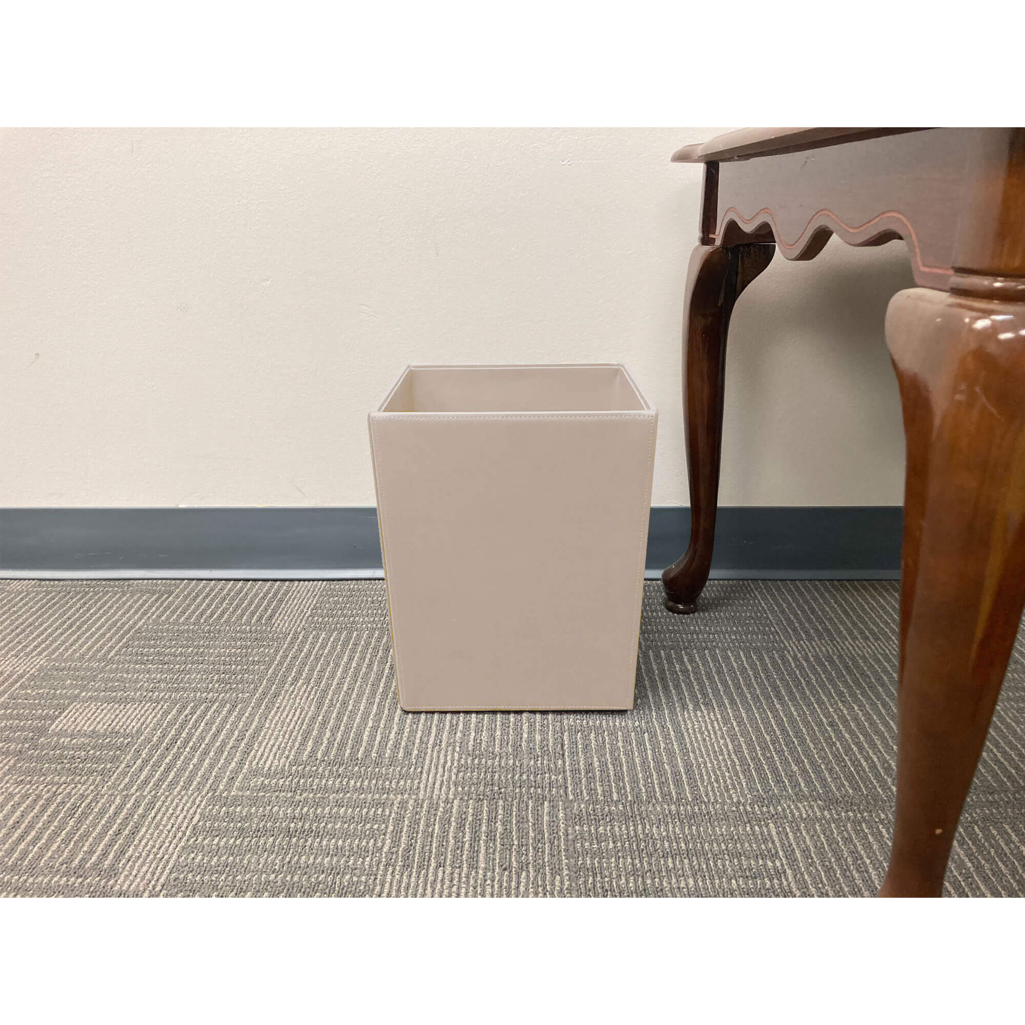 White Latte Bonded Leather Waste Basket, 14 Qt