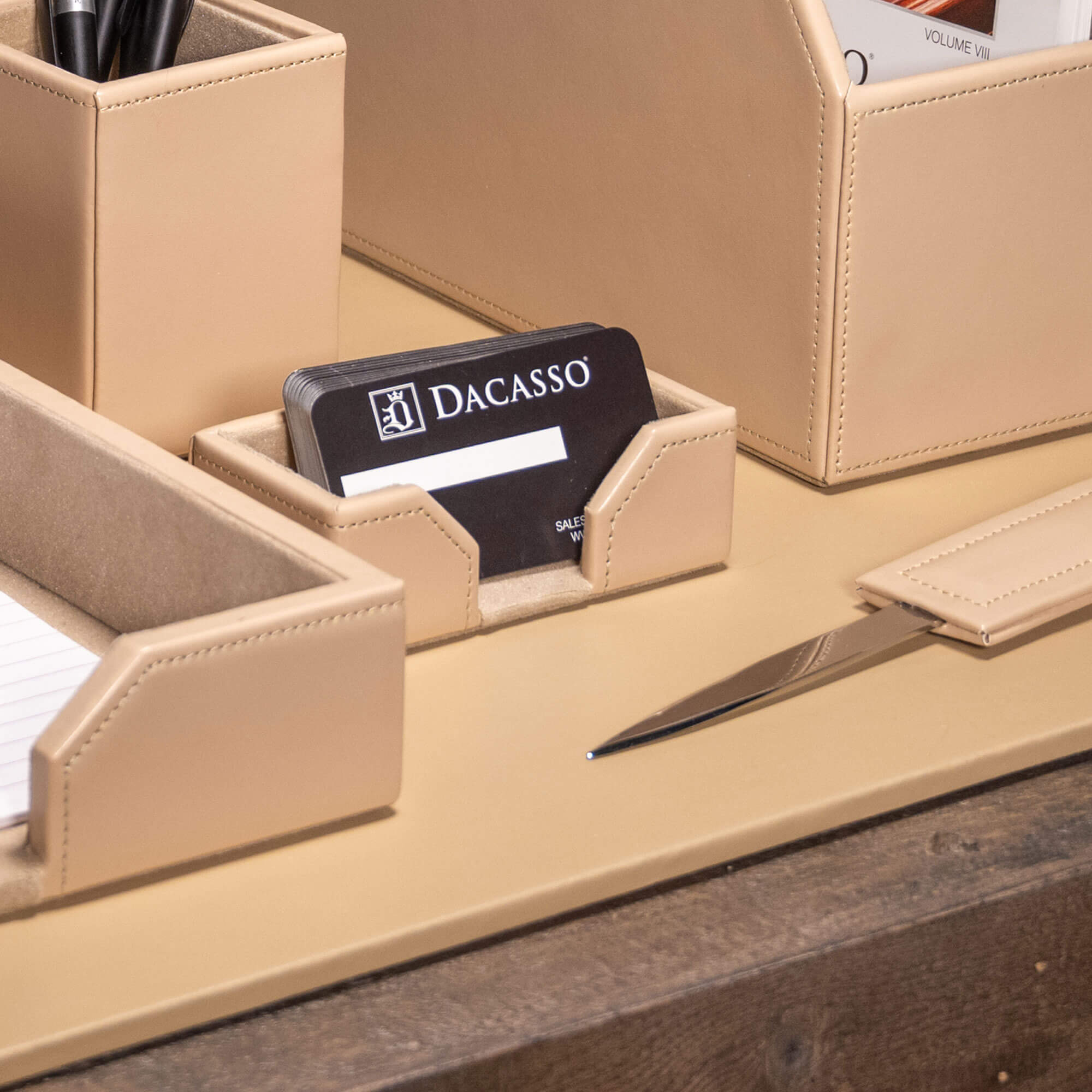 White Latte Bonded Leather Business Card Holder