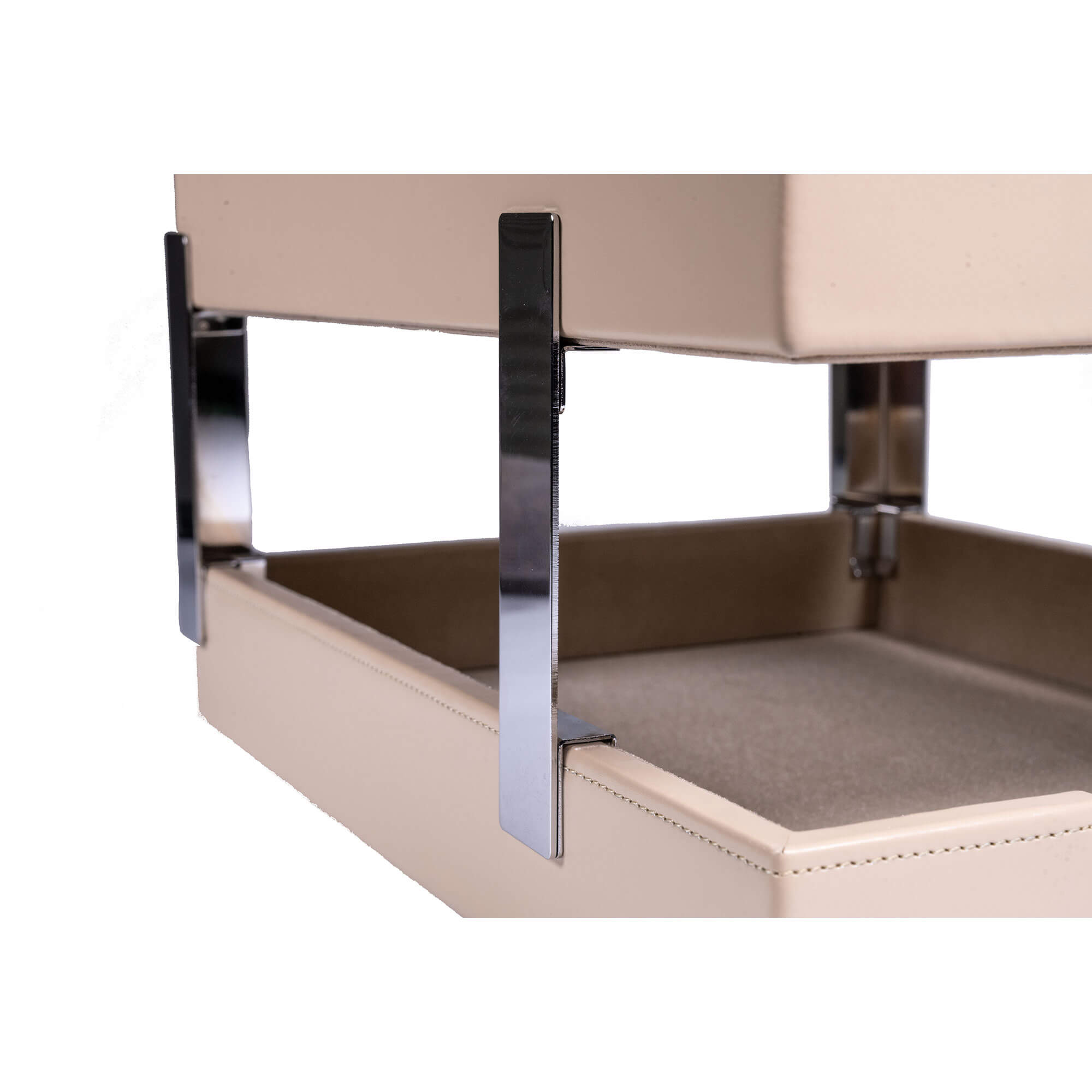 White Latte Bonded Leather Double Letter Trays, Silver