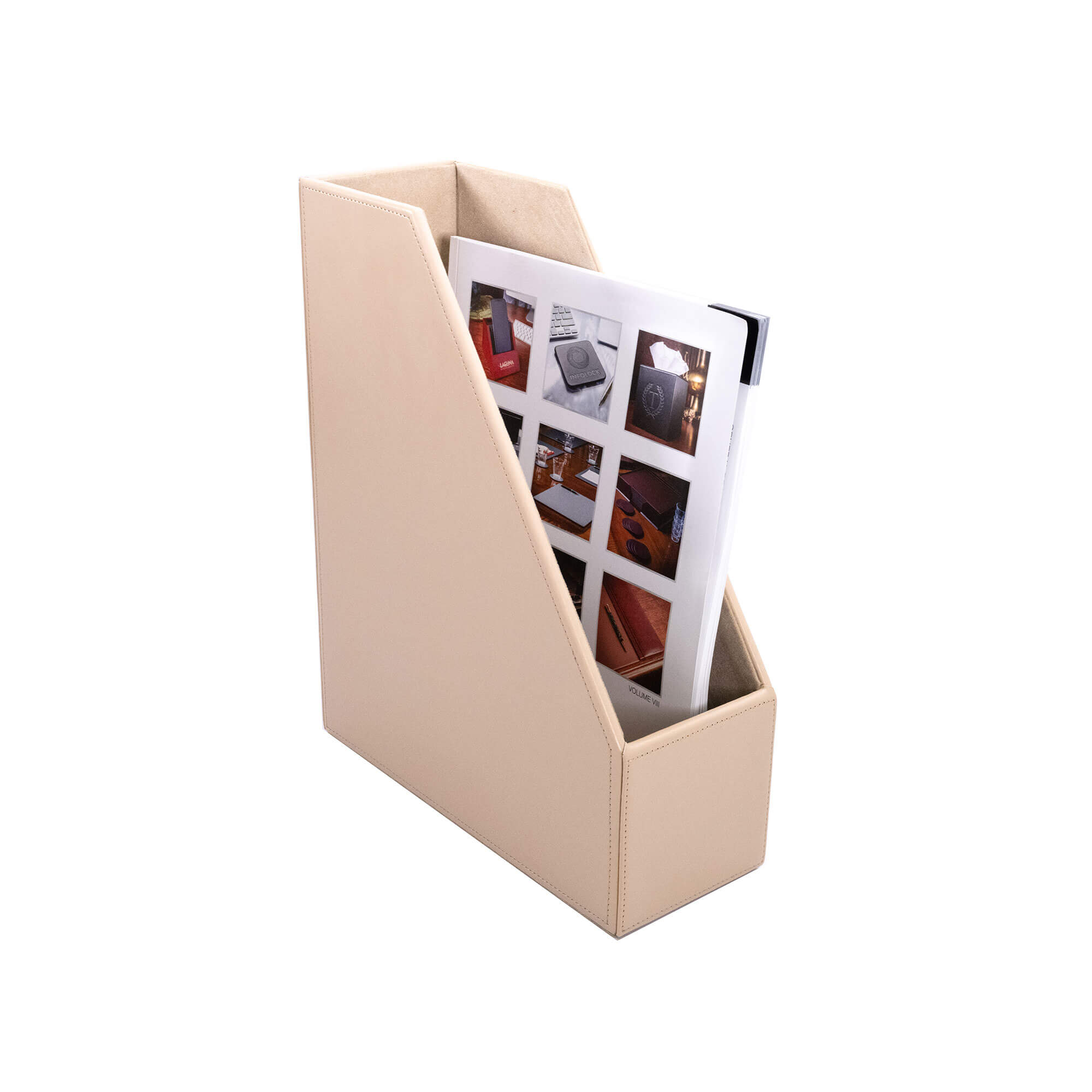 White Latte Bonded Leather Magazine Rack