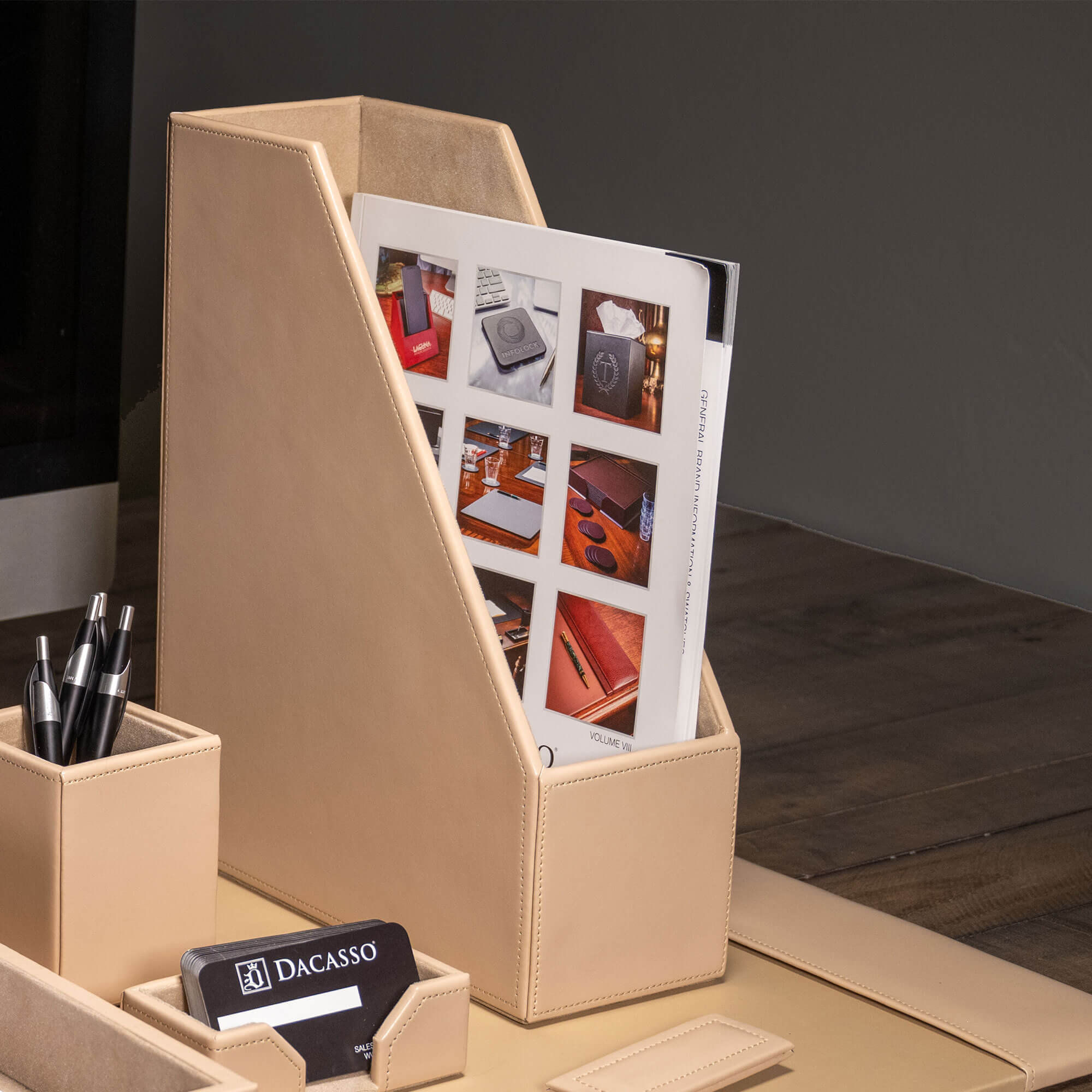 White Latte Bonded Leather Magazine Rack