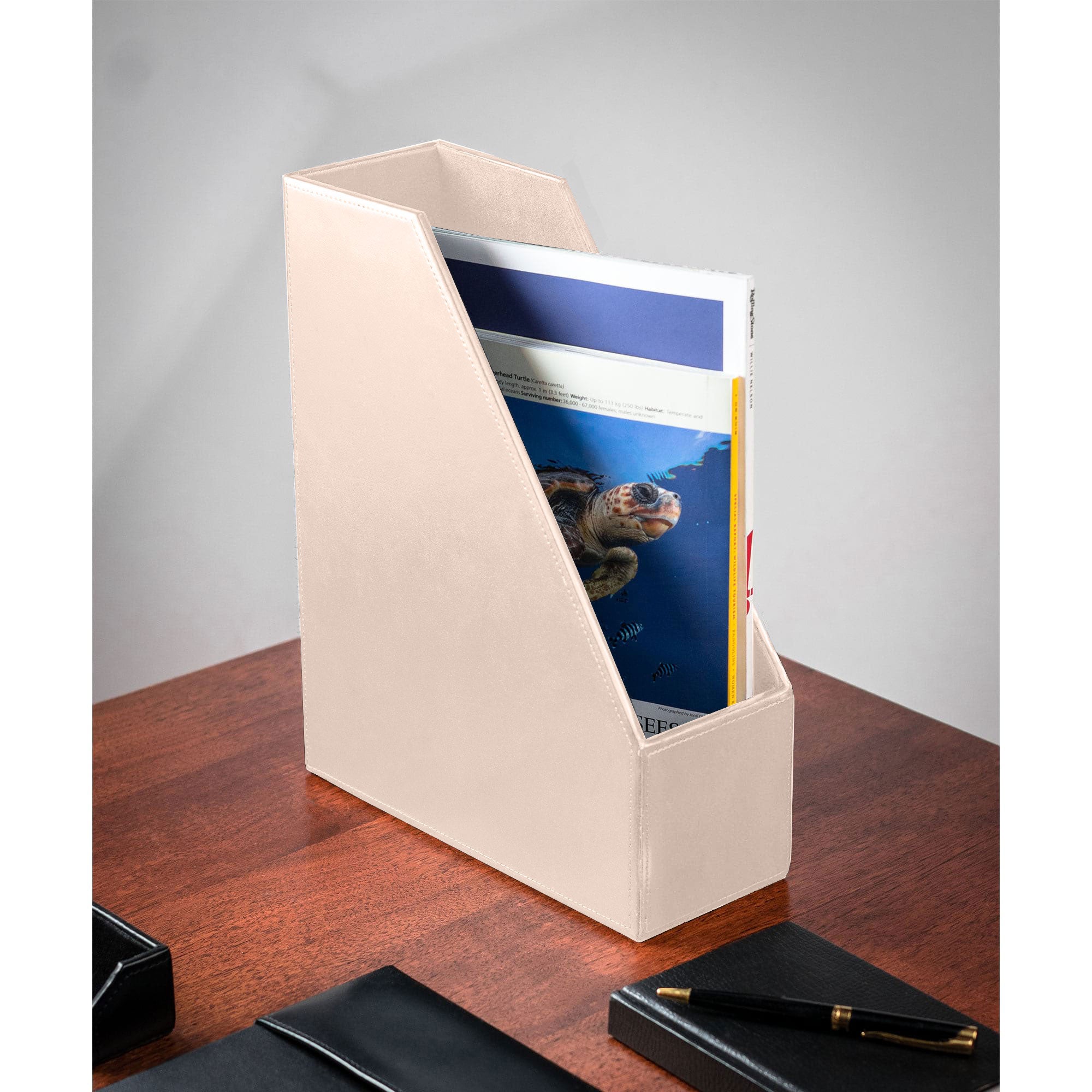 White Latte Bonded Leather Magazine Rack