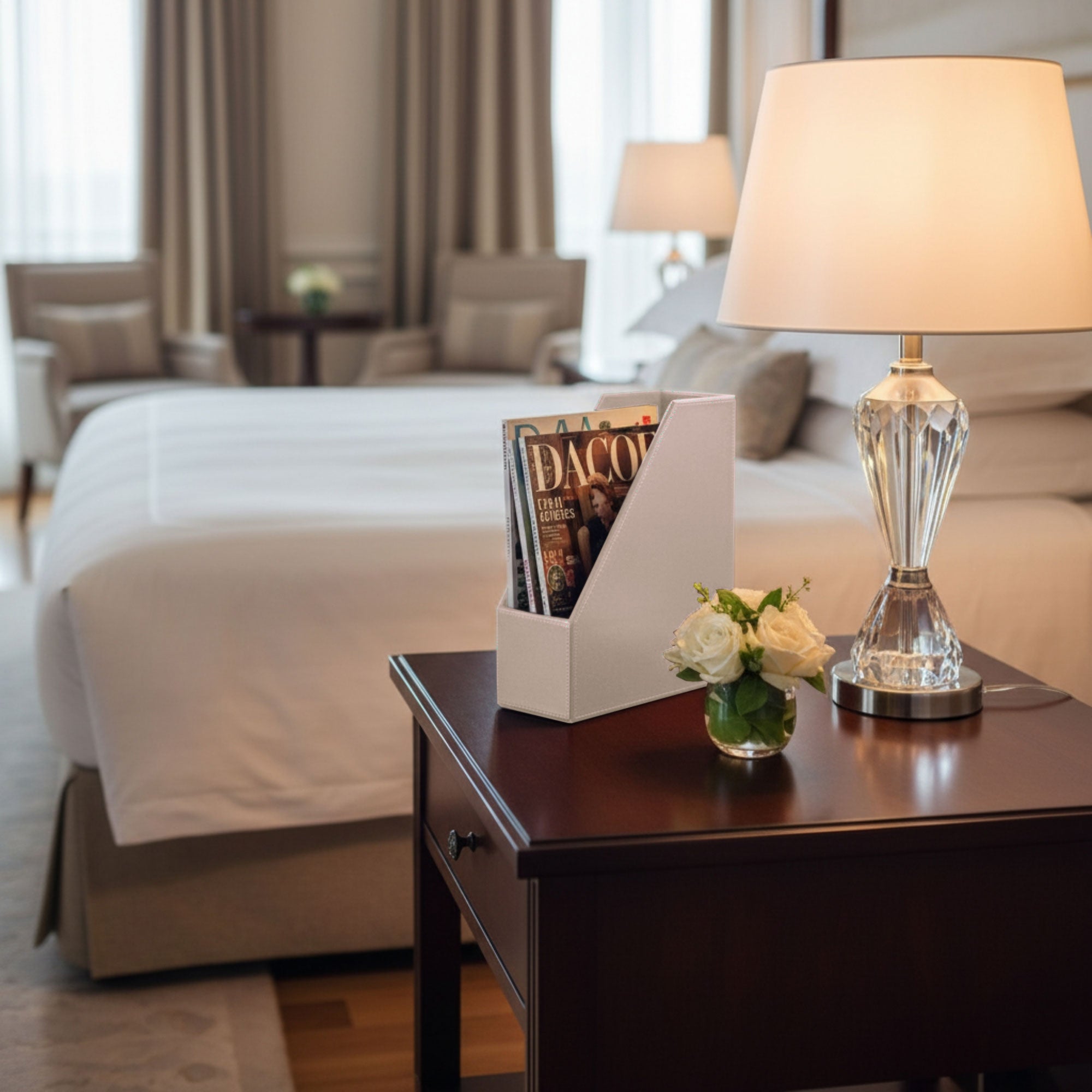 White Latte Bonded Leather Magazine Rack