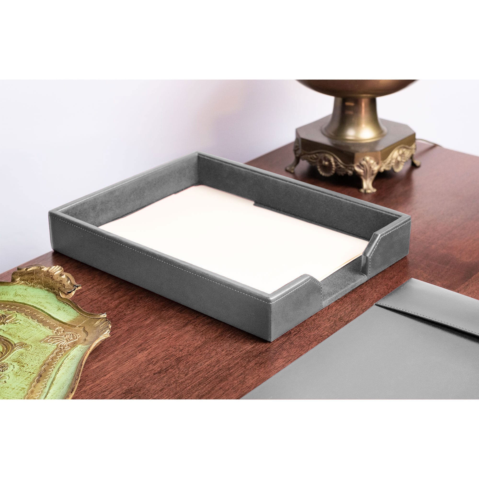 Gray Bonded Leather Letter Tray