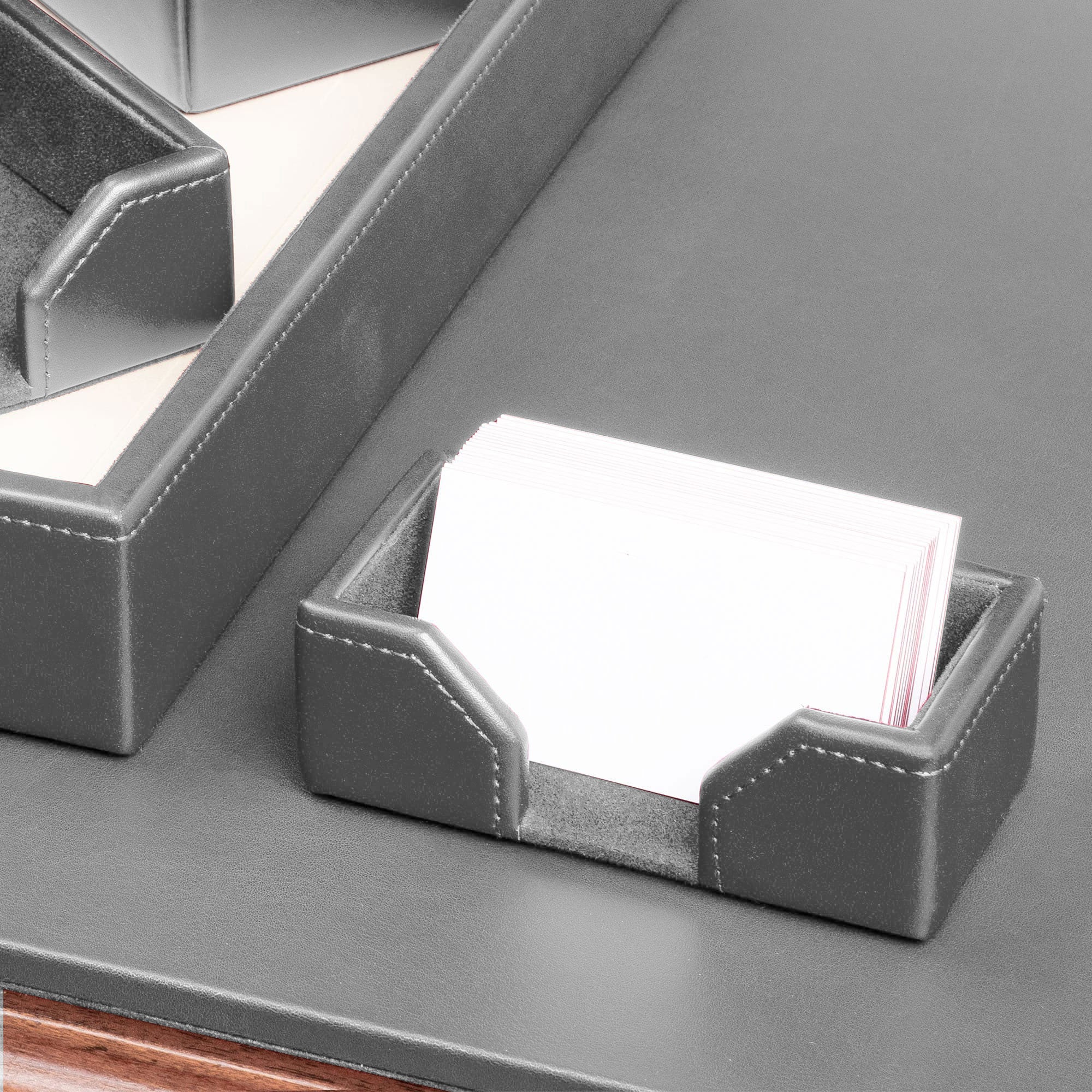 Gray Bonded Leather Business Card Holder