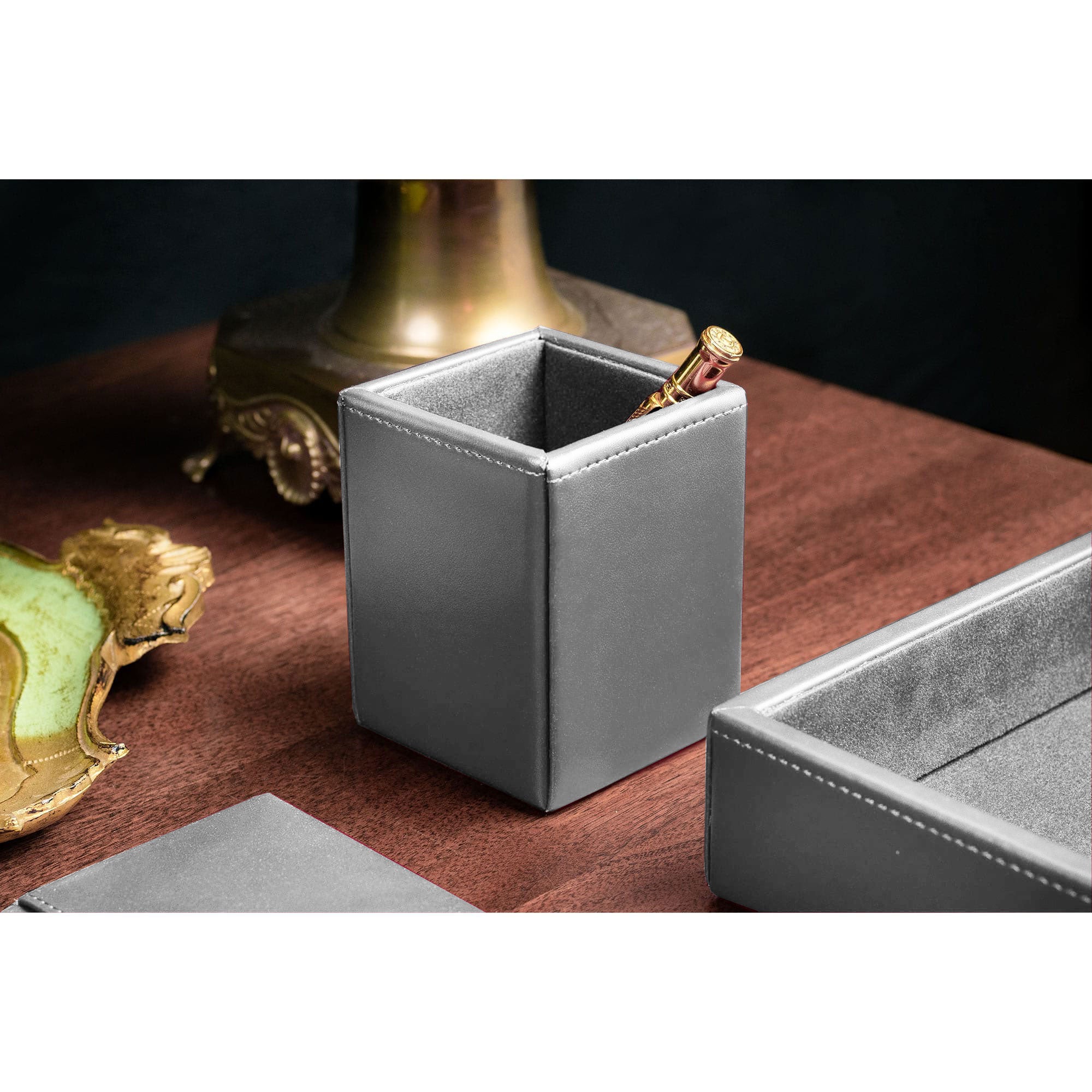 Gray Bonded Leather Pencil Cup
