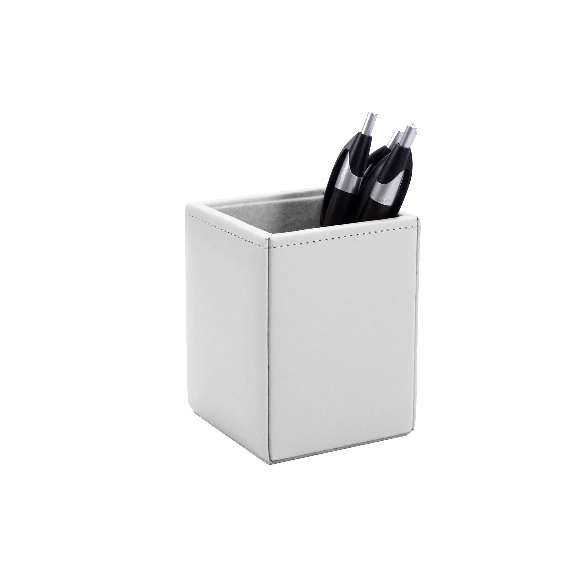 White Bonded Leather Pencil Cup