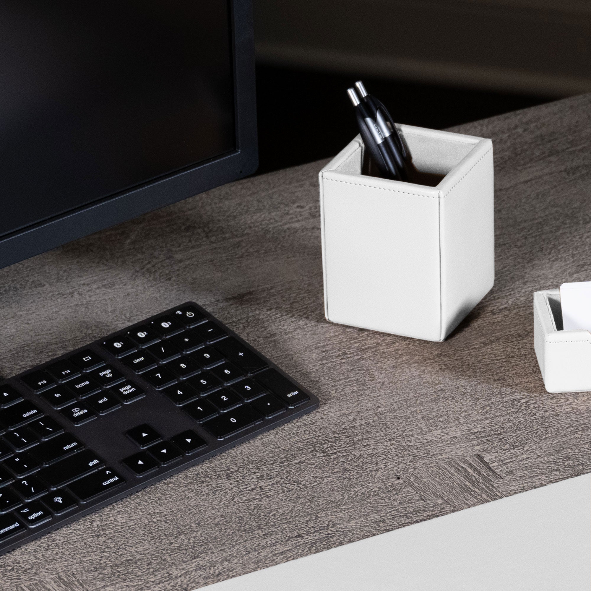 White Bonded Leather Pencil Cup