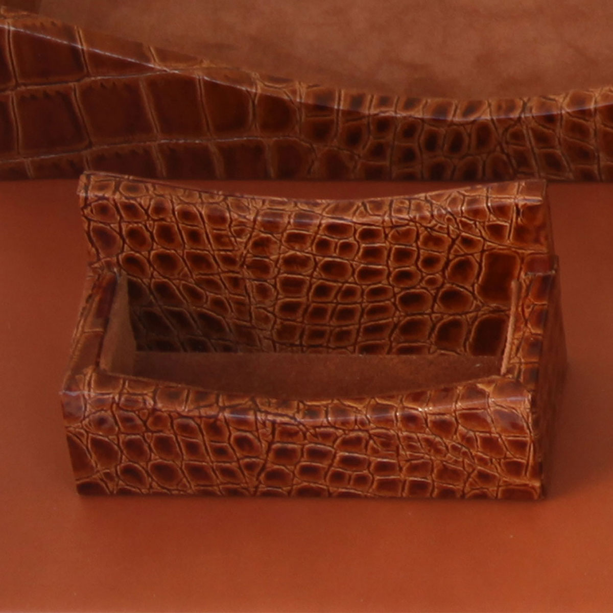 Protacini Cognac Brown Italian Crocodile Leather Business Card Holder