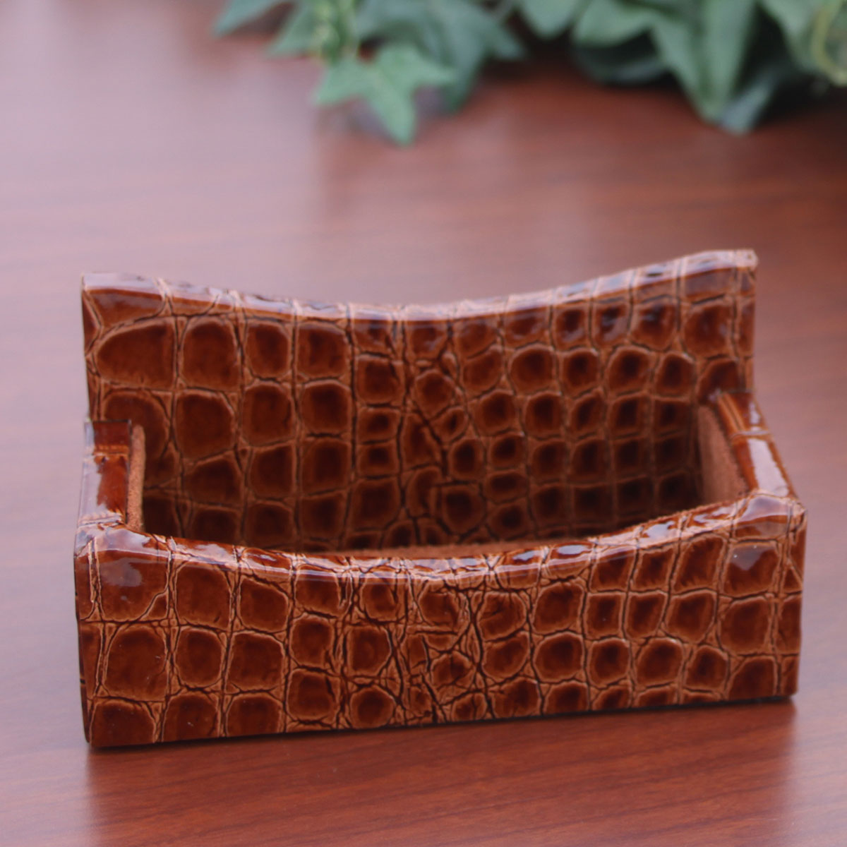 Protacini Cognac Brown Italian Crocodile Leather Business Card Holder