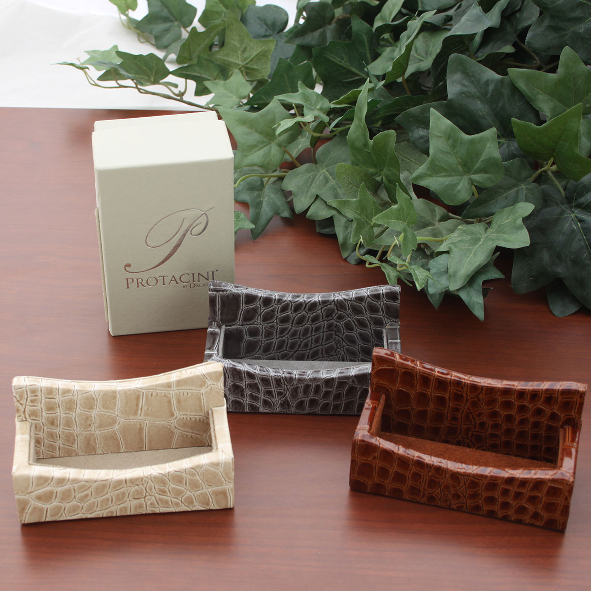 Protacini Cognac Brown Italian Crocodile Leather Business Card Holder