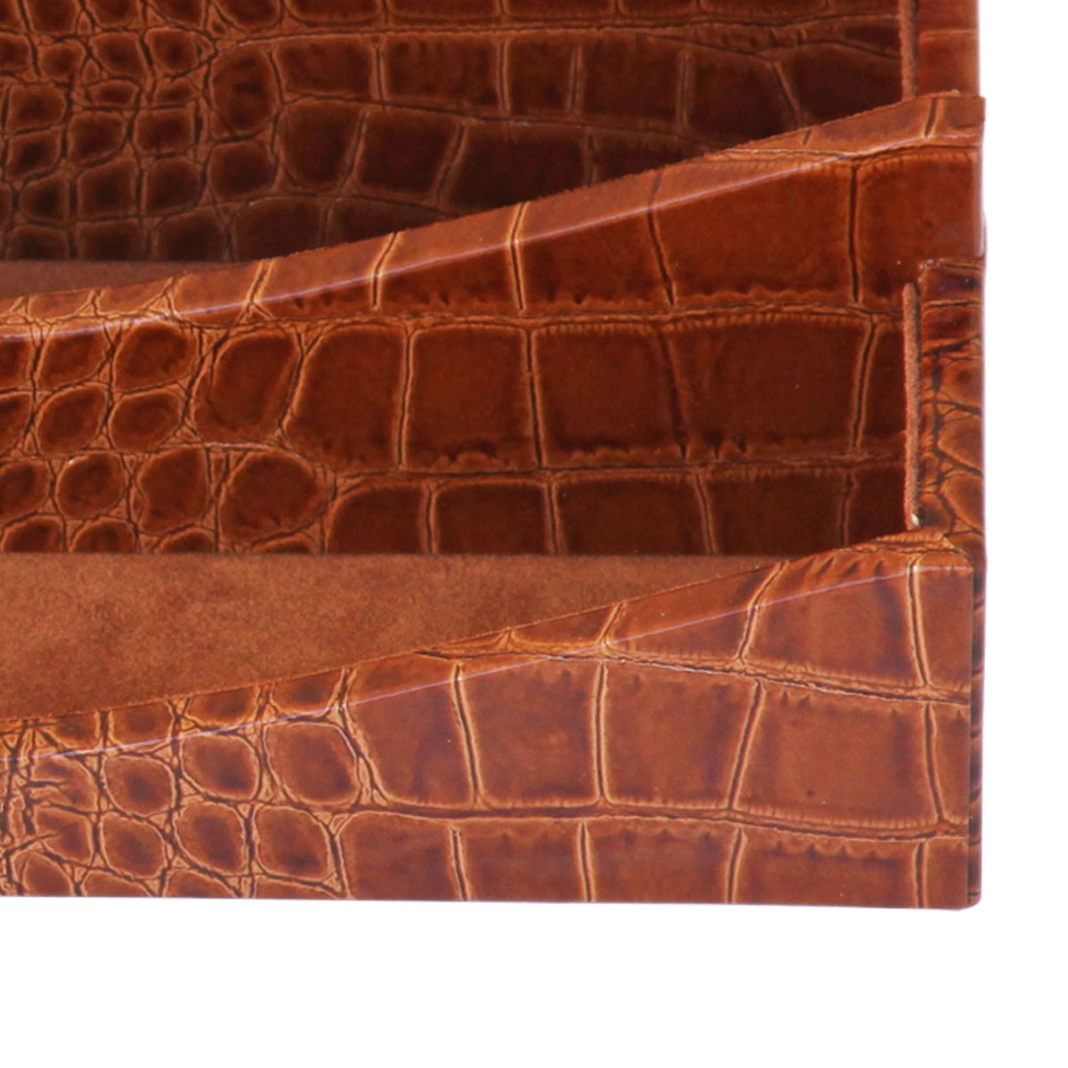 Protacini Cognac Brown Italian Crocodile Leather Letter Holder